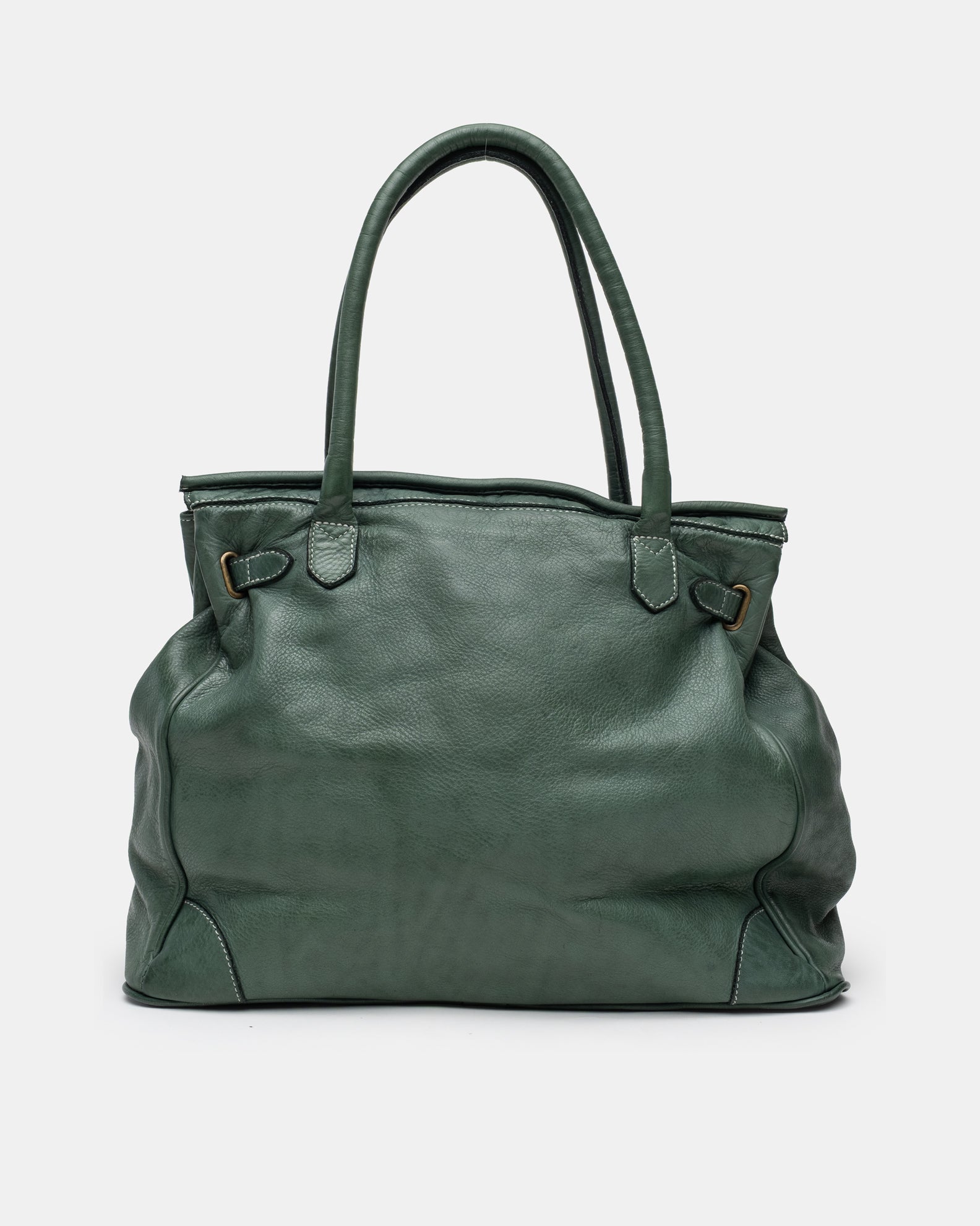 Washed Calf Leather Shoulder Bag in Sea Green