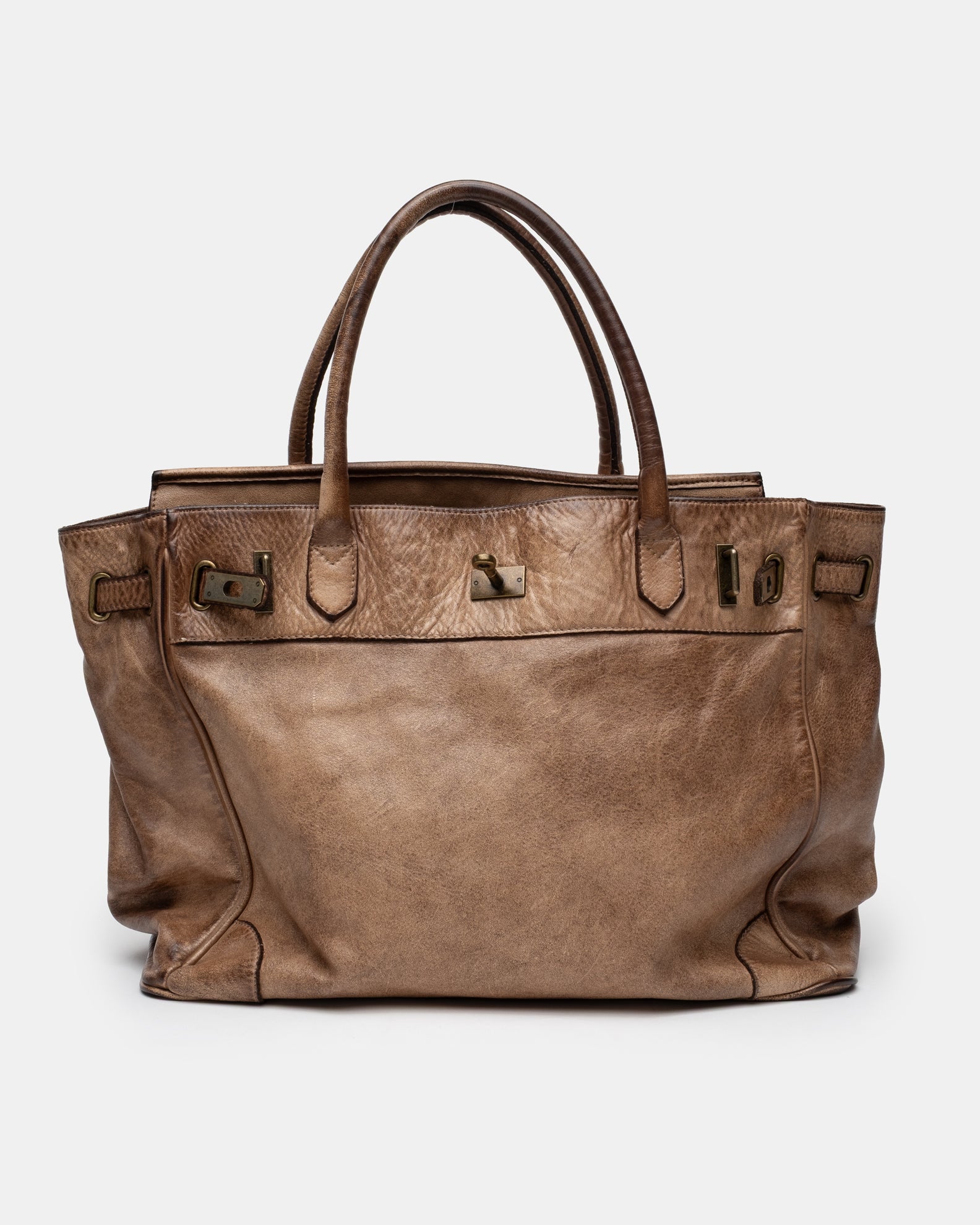 Washed Calf Leather Shoulder Bag in Earth