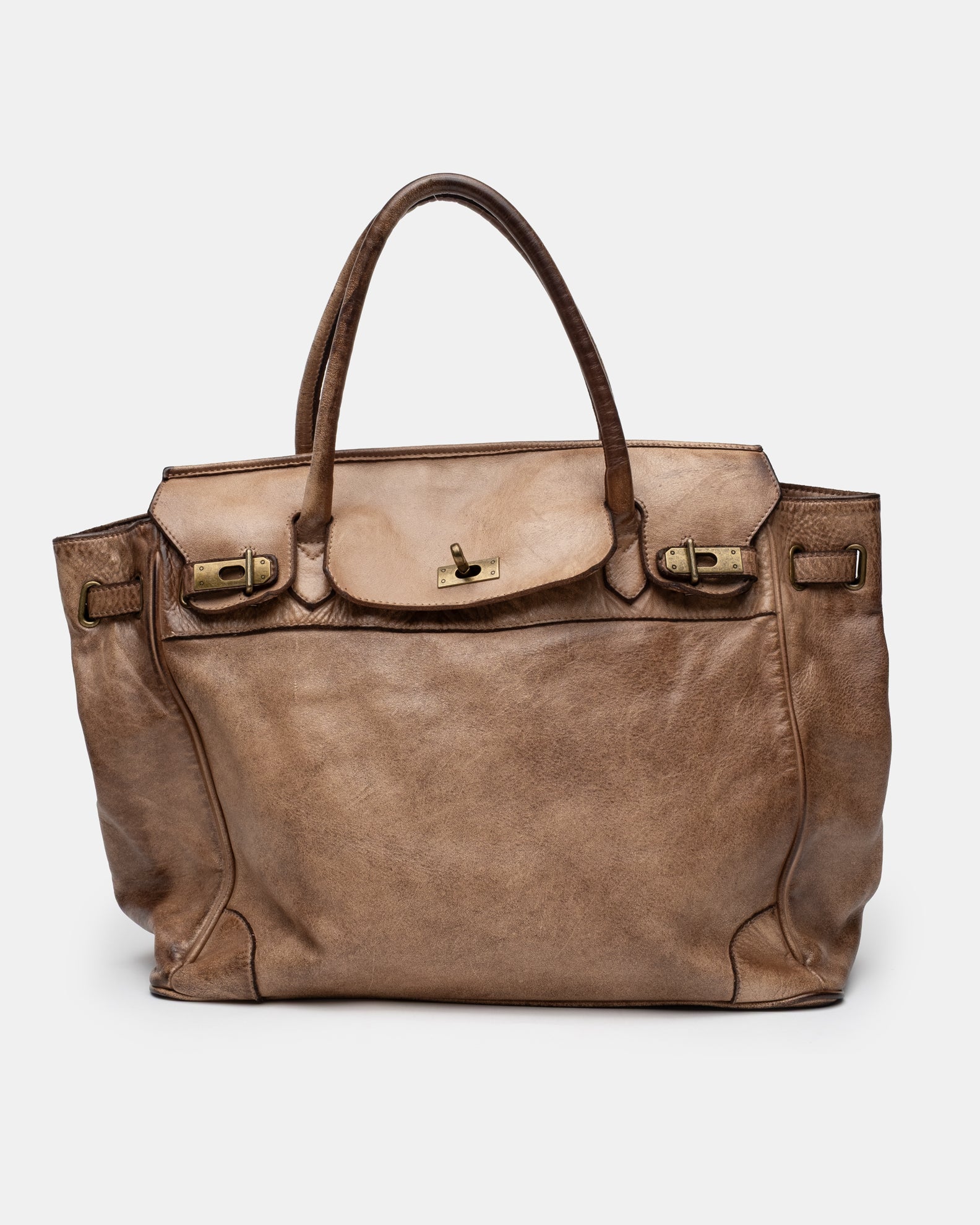 Washed Calf Leather Shoulder Bag in Earth