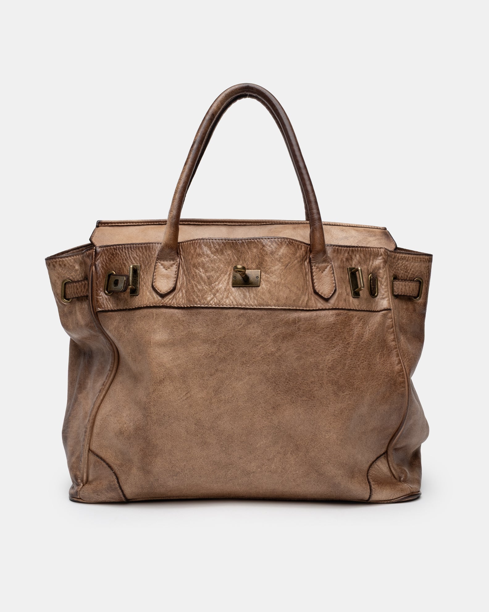 Washed Calf Leather Shoulder Bag in Earth