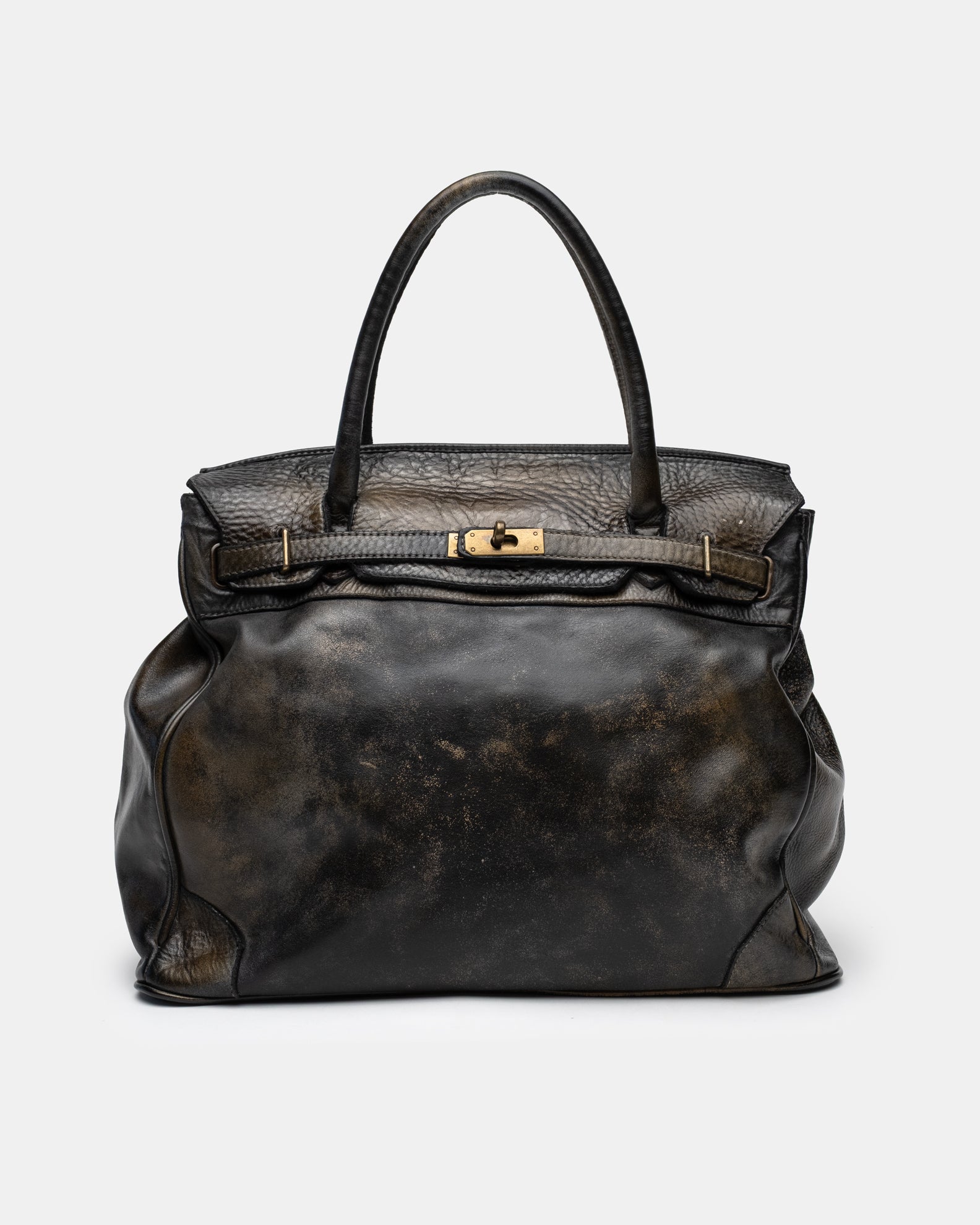 Washed Calf Leather Shoulder Bag in Antique Black