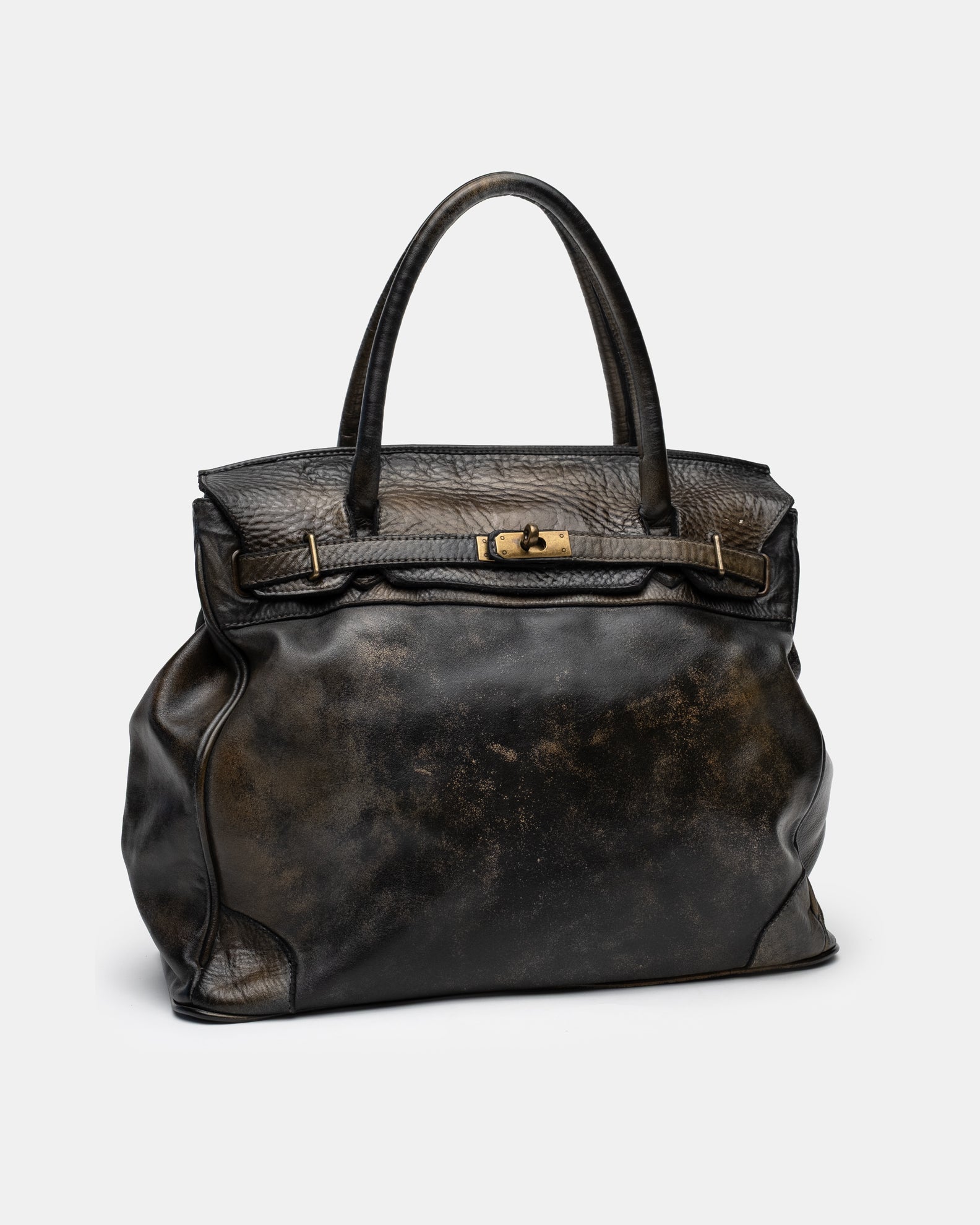 Washed Calf Leather Shoulder Bag in Antique Black