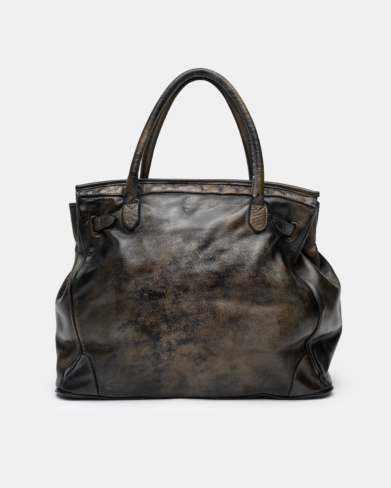 Washed Calf Leather Shoulder Bag in Antique Black