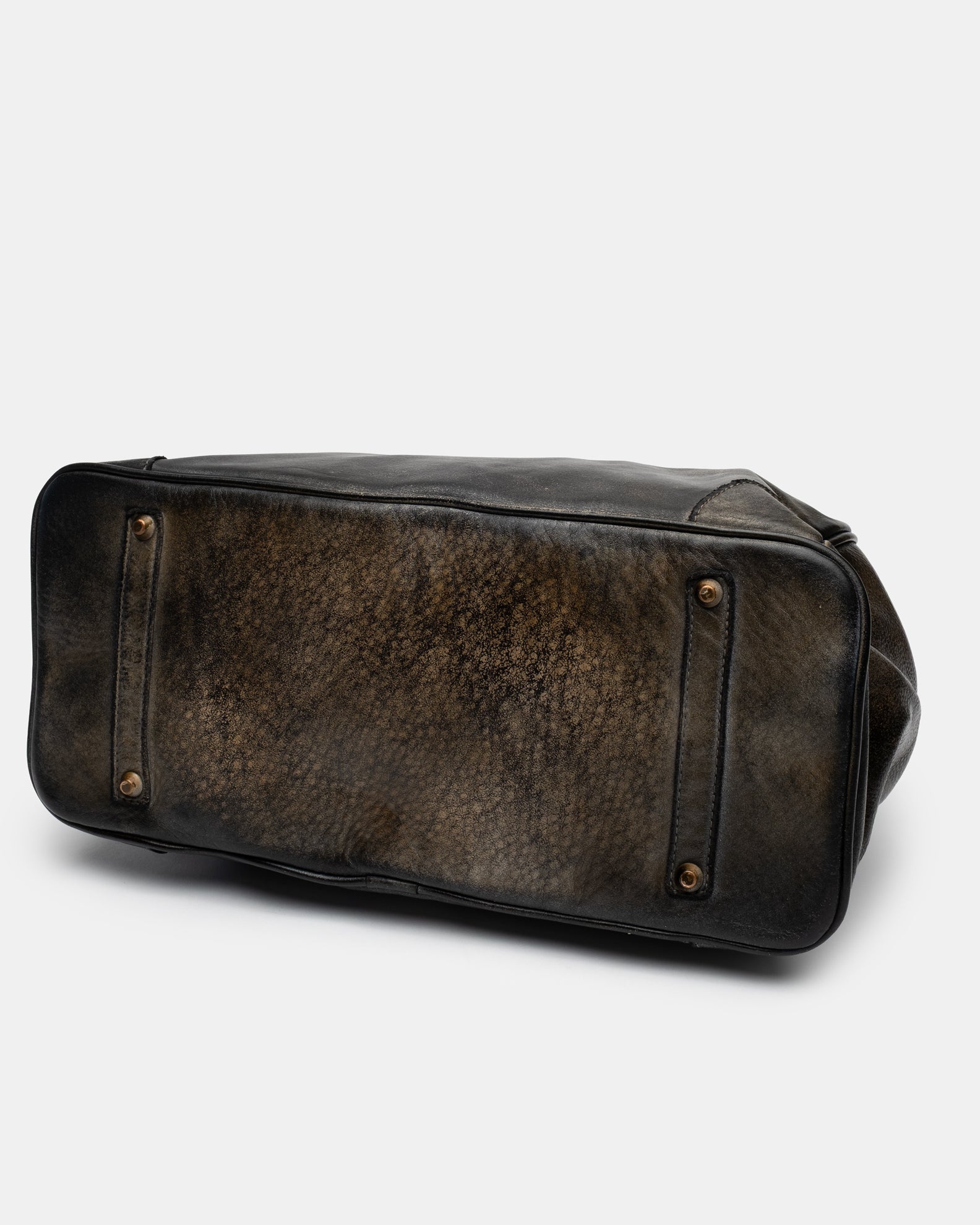 Washed Calf Leather Shoulder Bag in Antique Black