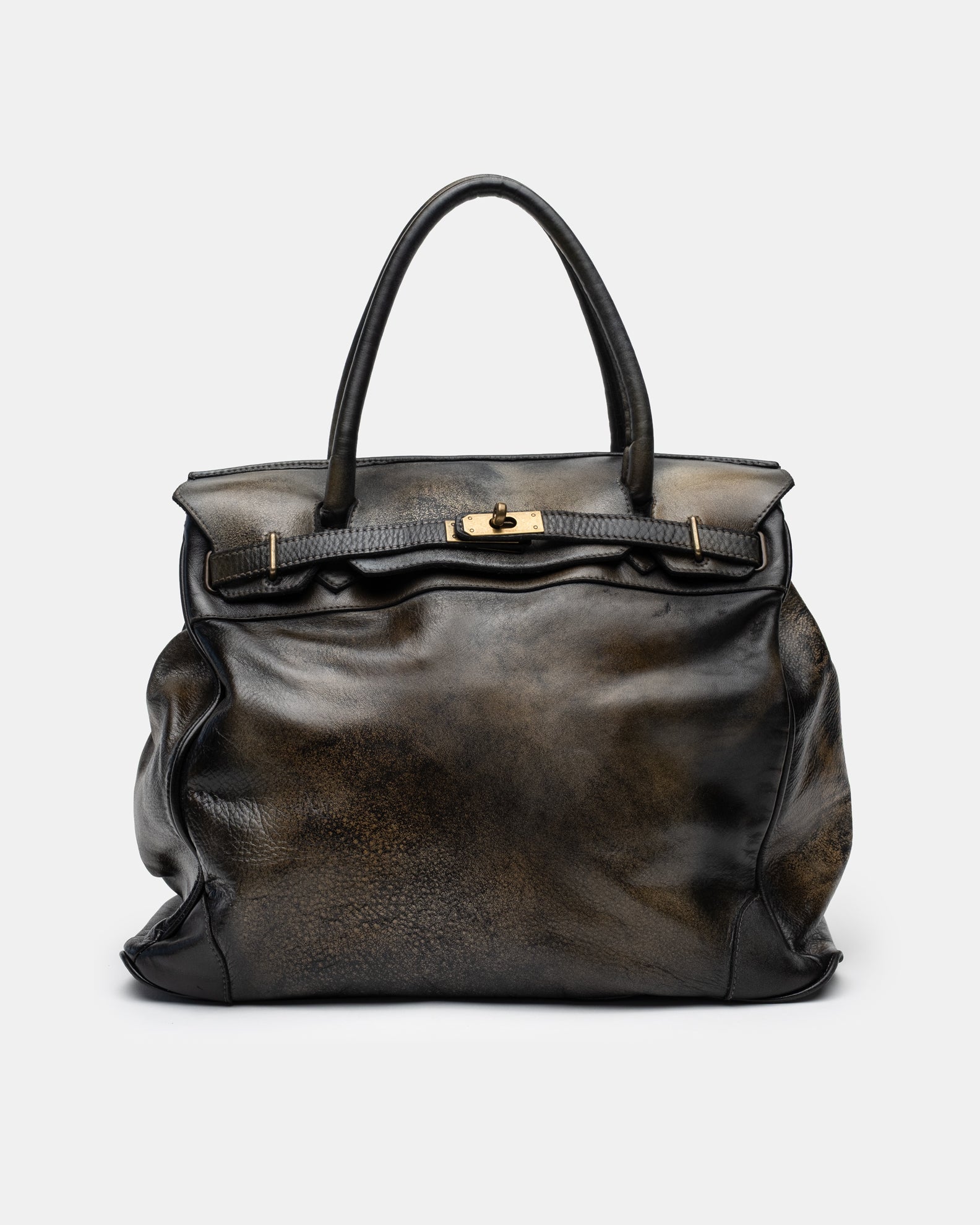 Washed Calf Leather Shoulder Bag in Antique Black