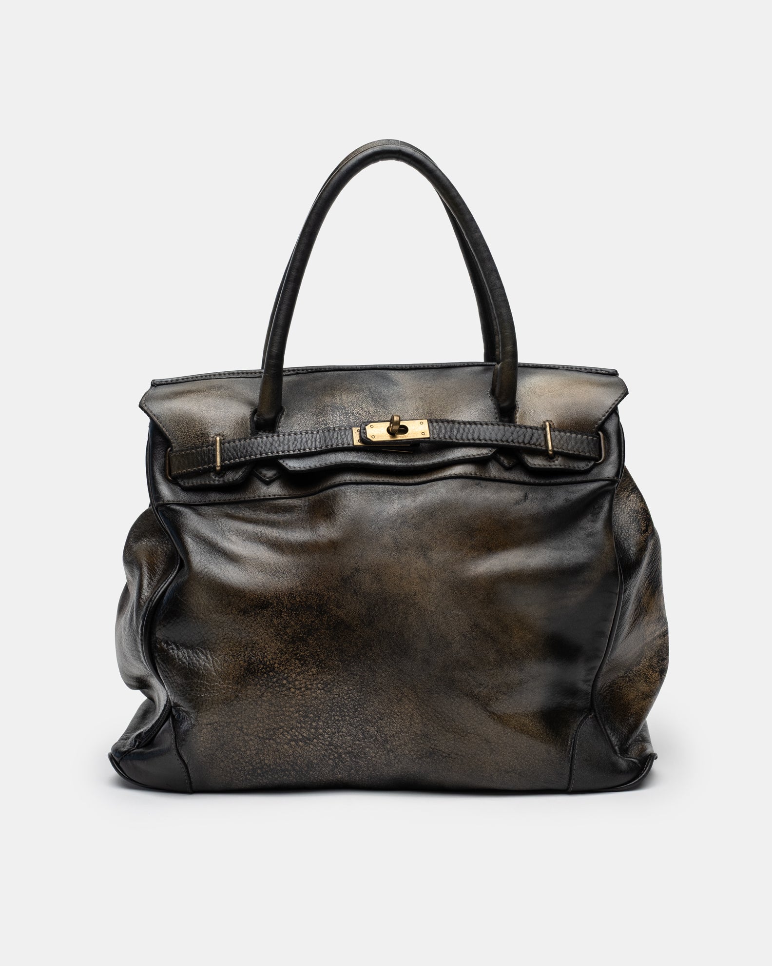 Washed Calf Leather Shoulder Bag in Antique Black