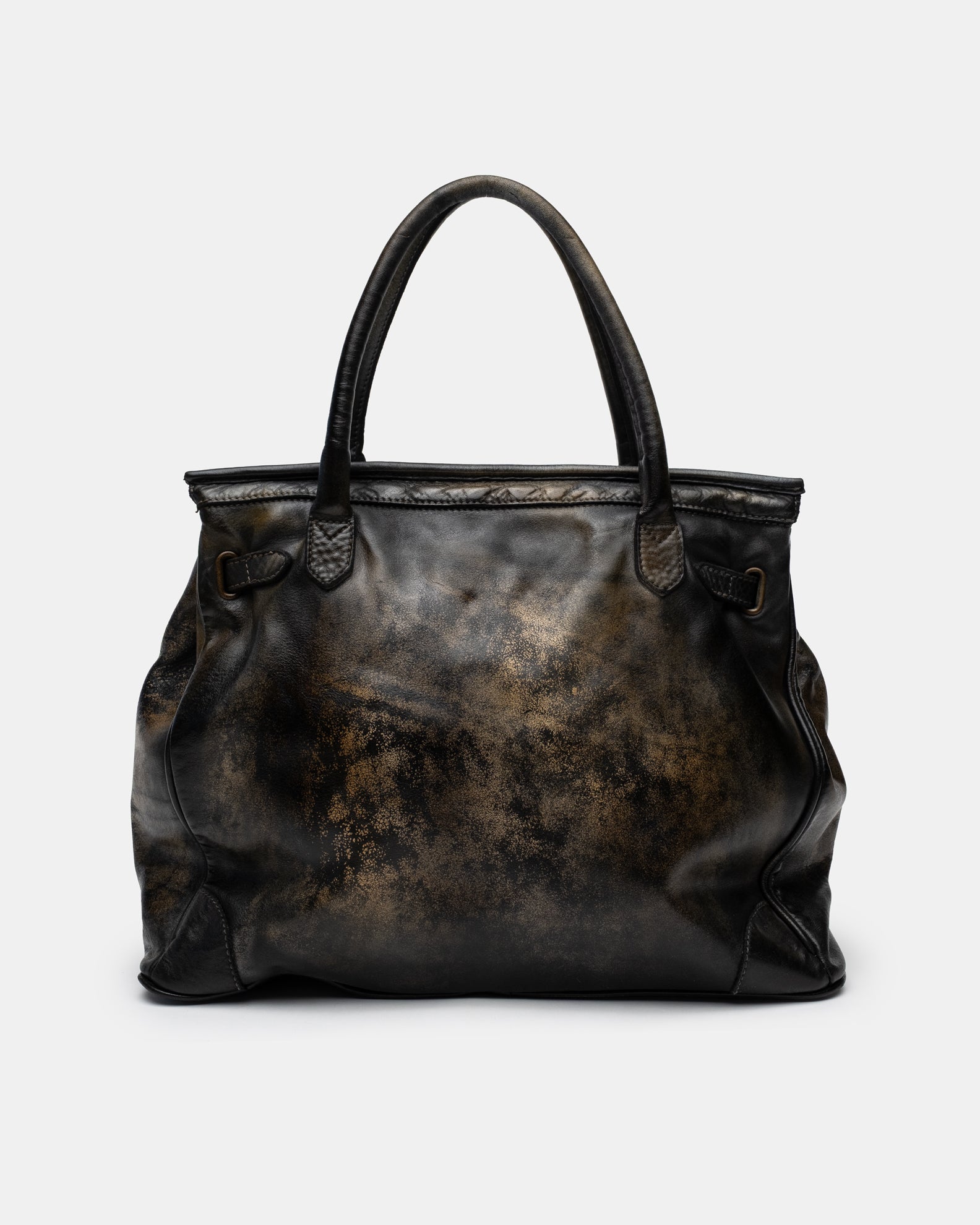 Washed Calf Leather Shoulder Bag in Antique Black