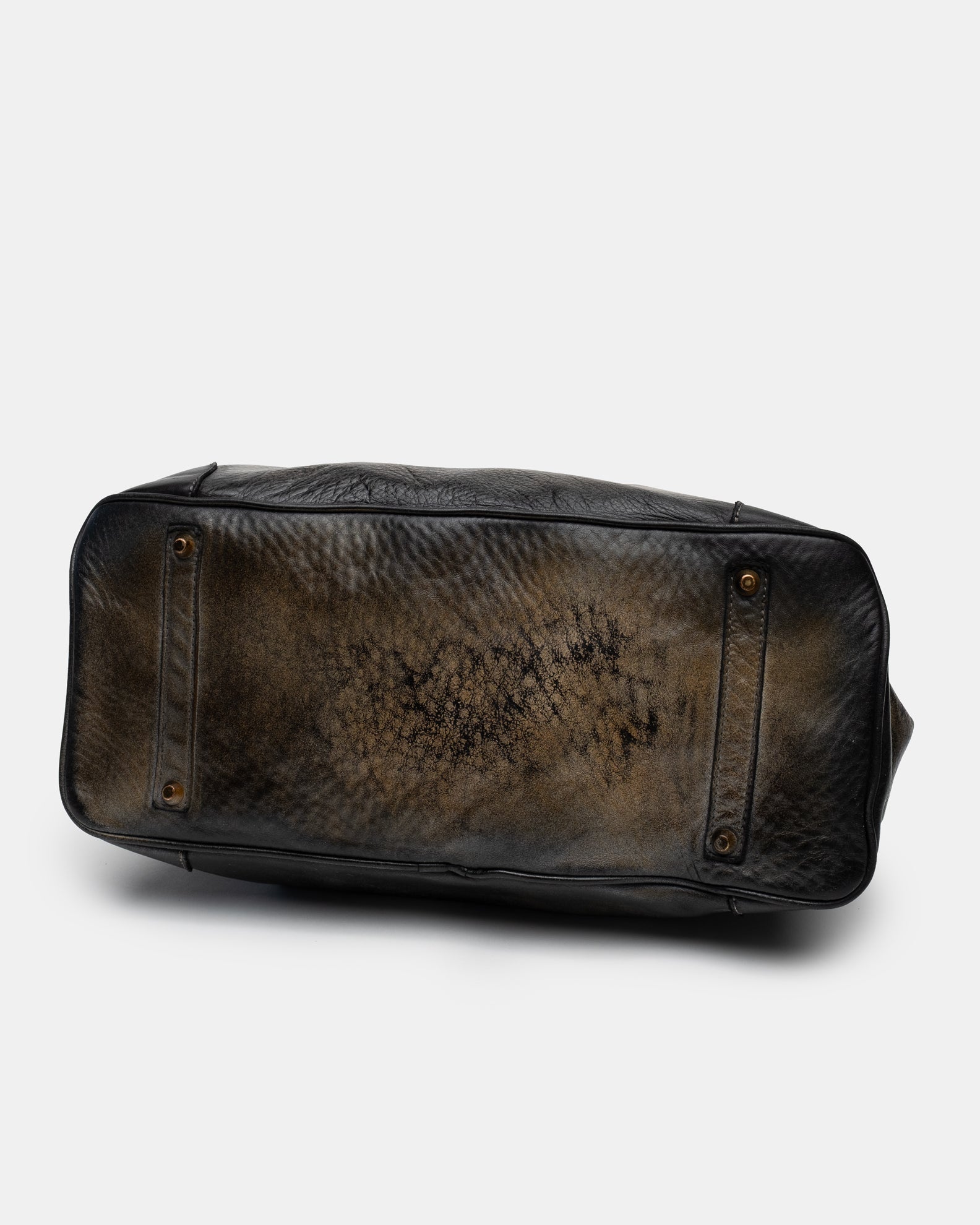 Washed Calf Leather Shoulder Bag in Antique Black