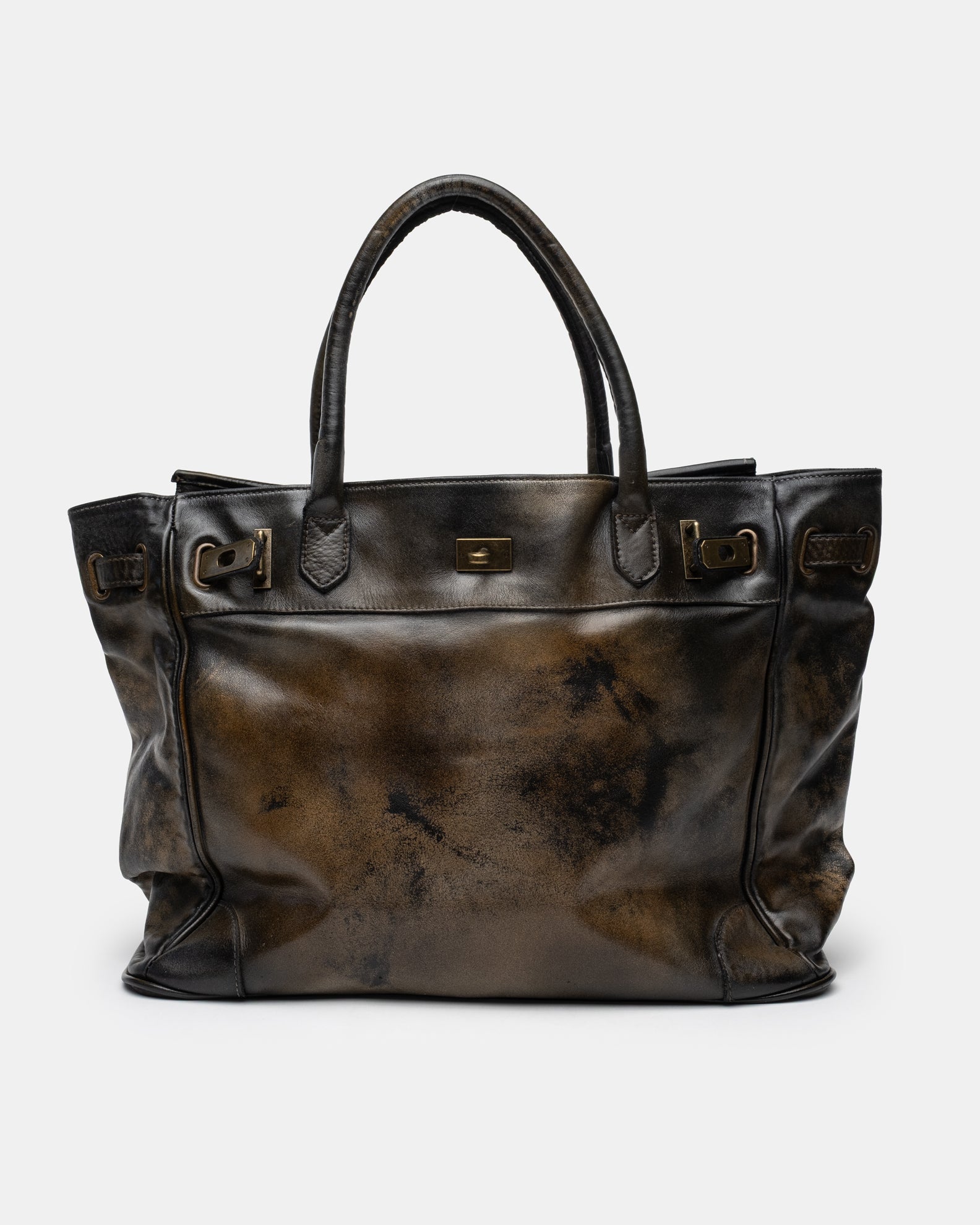 Washed Calf Leather Shoulder Bag in Antique Black
