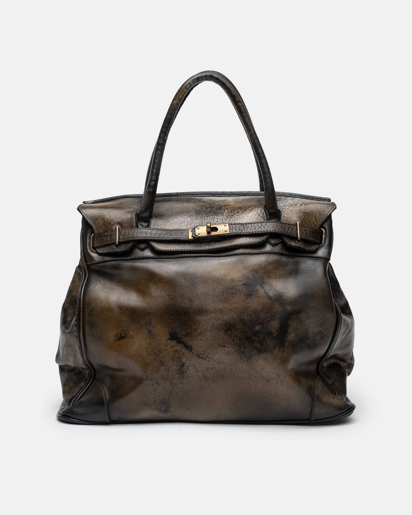 Washed Calf Leather Shoulder Bag in Antique Black