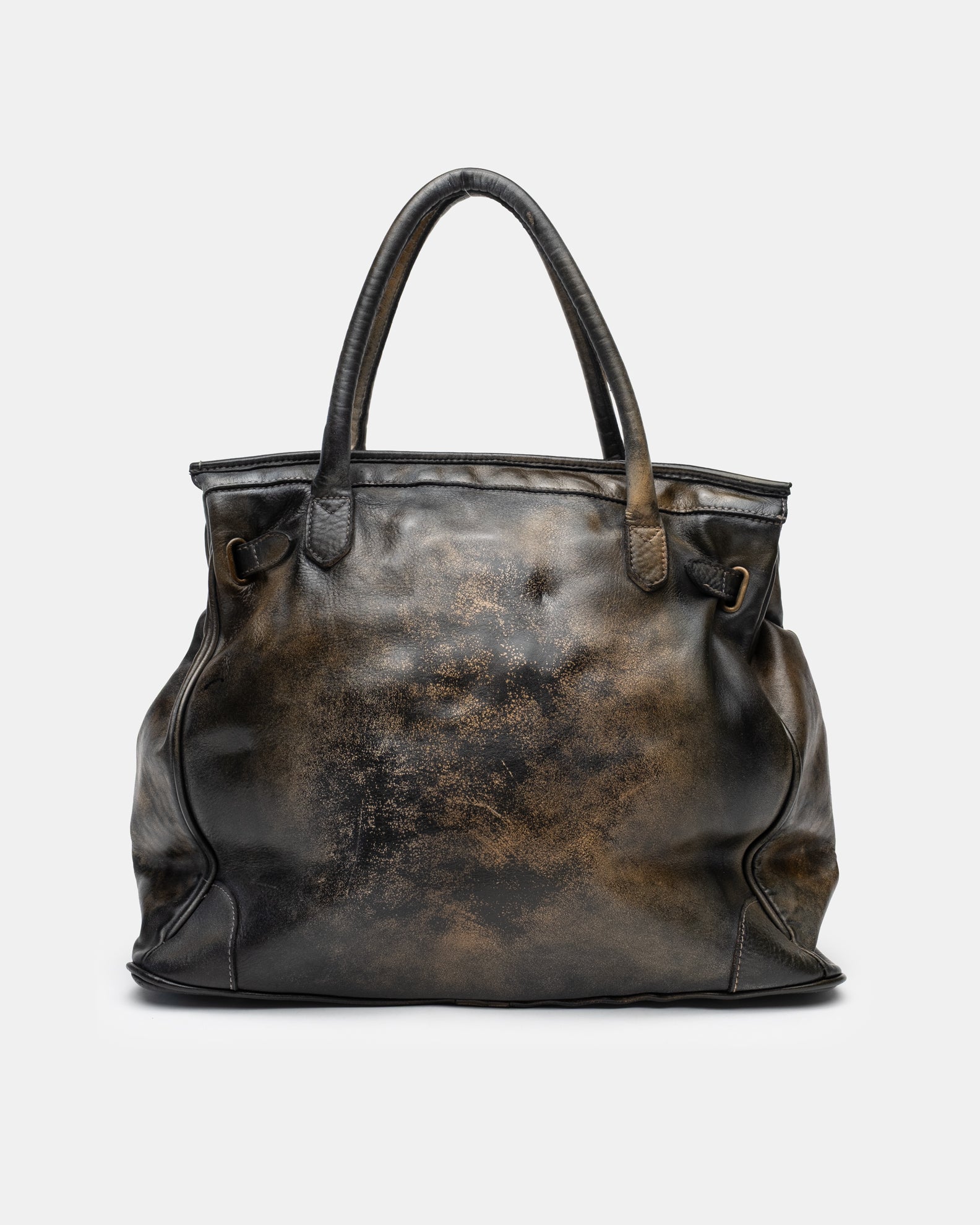 Washed Calf Leather Shoulder Bag in Antique Black