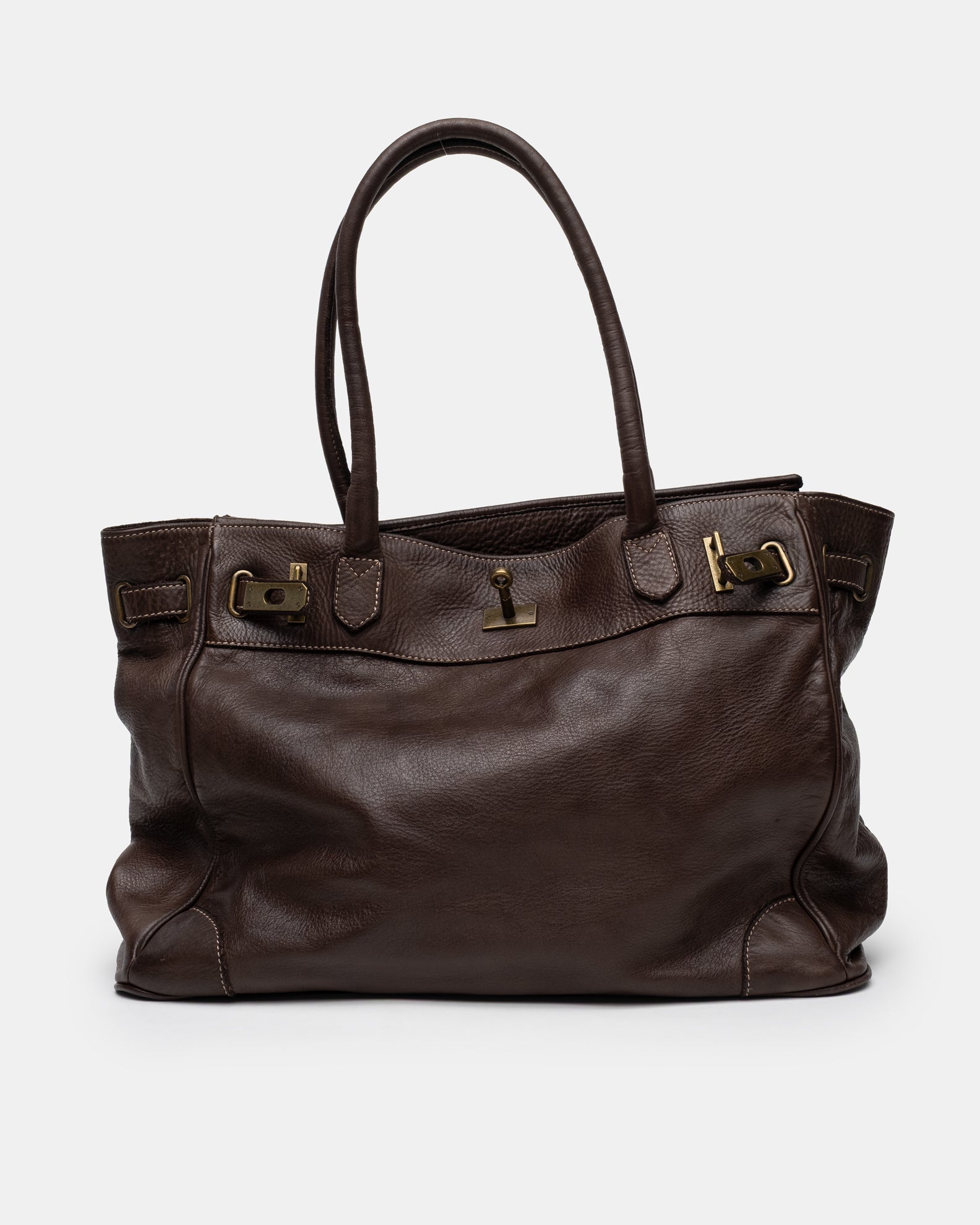 Washed Slouchy Calf Bag in Chocolate
