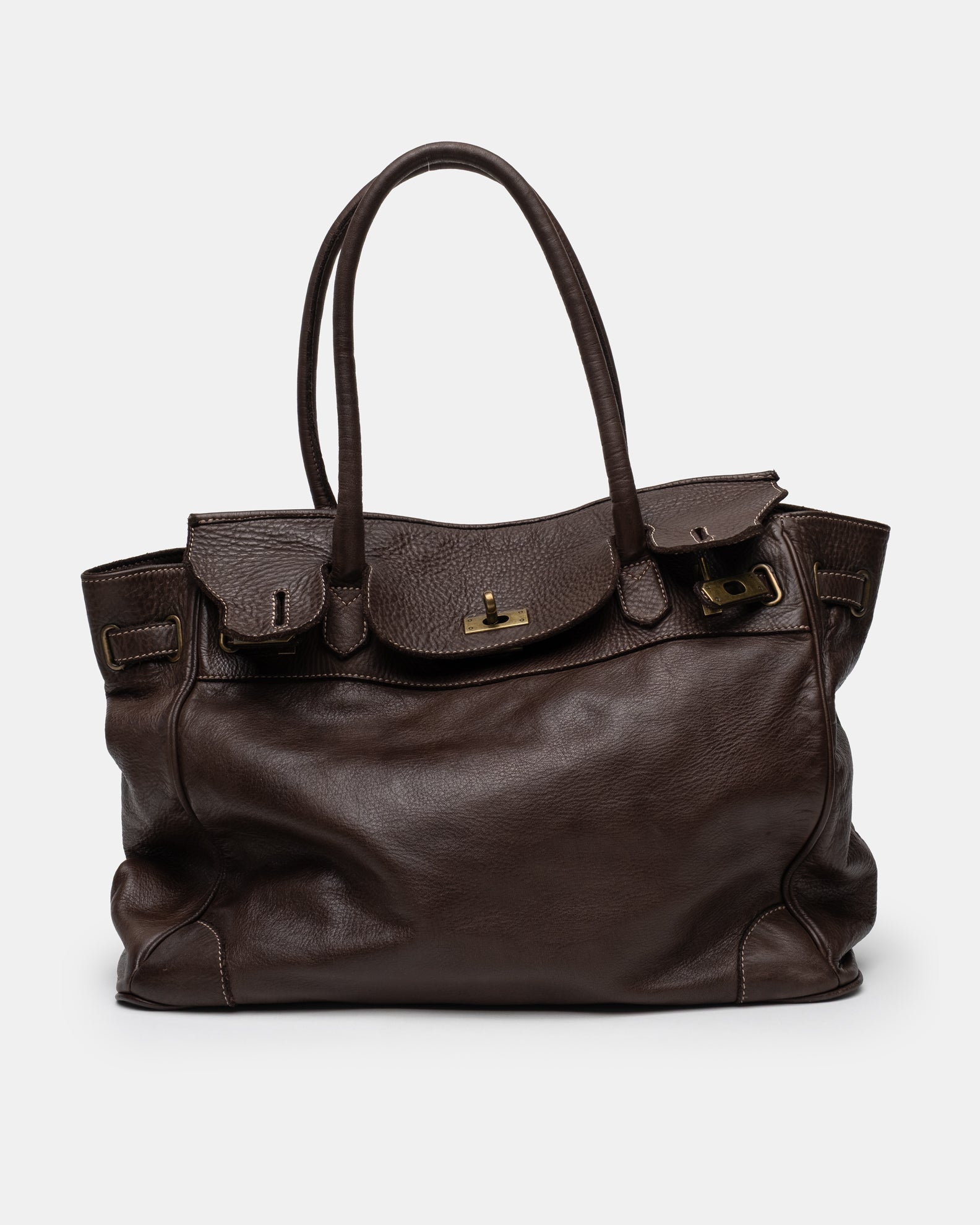Washed Slouchy Calf Bag in Chocolate
