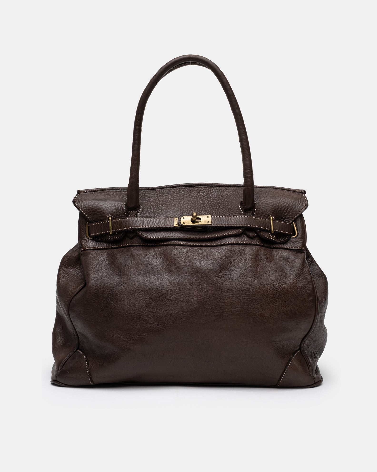Washed Slouchy Calf Bag in Chocolate