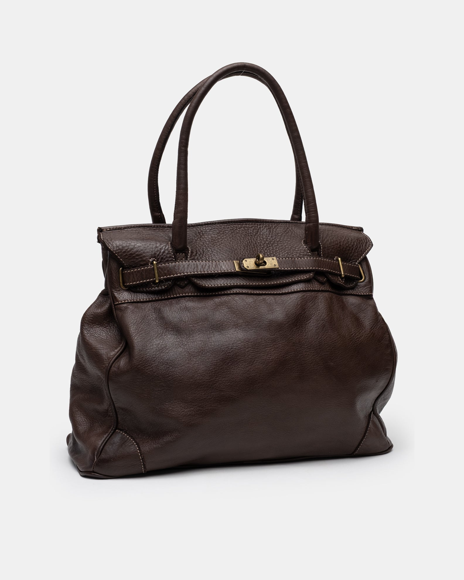 Washed Slouchy Calf Bag in Chocolate