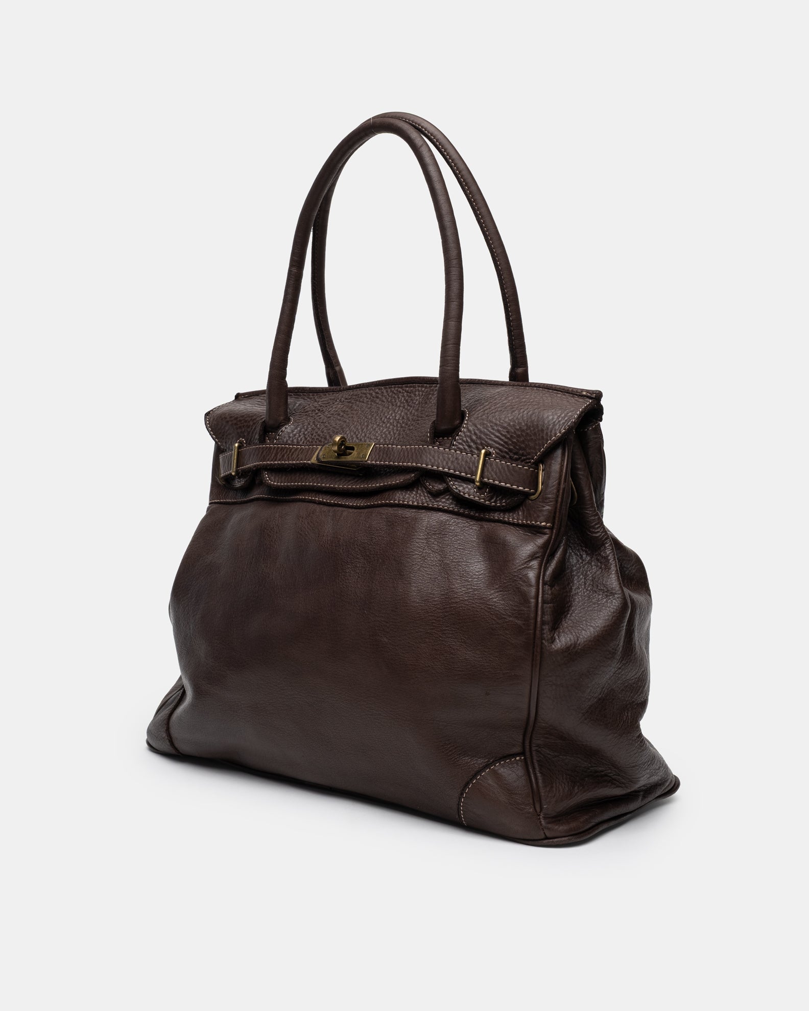 Washed Slouchy Calf Bag in Chocolate