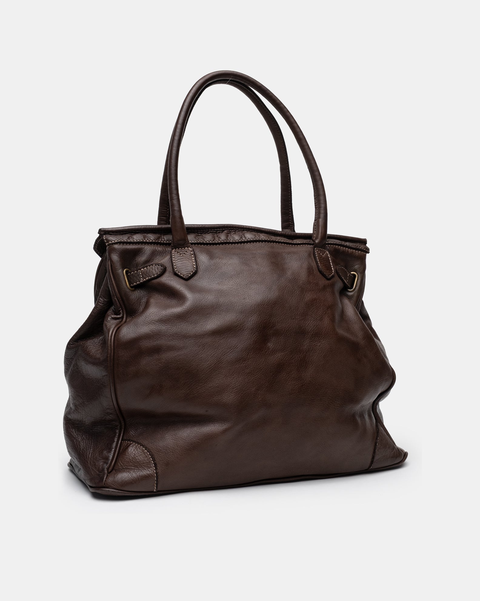 Washed Slouchy Calf Bag in Chocolate