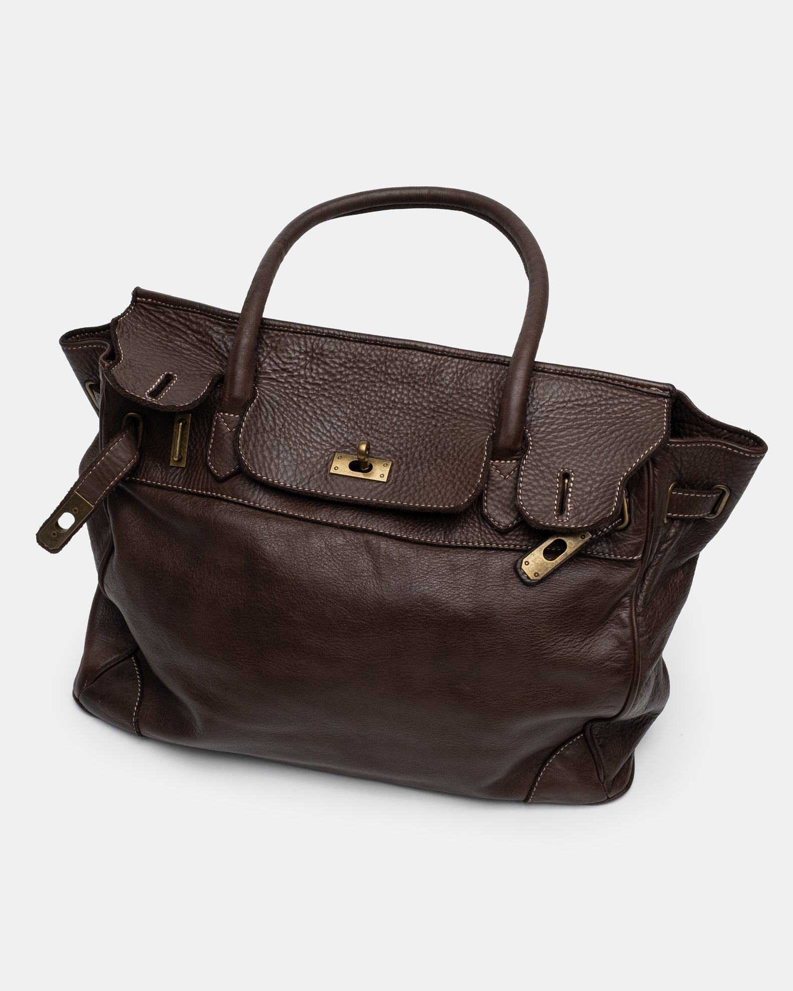 Washed Slouchy Calf Bag in Chocolate