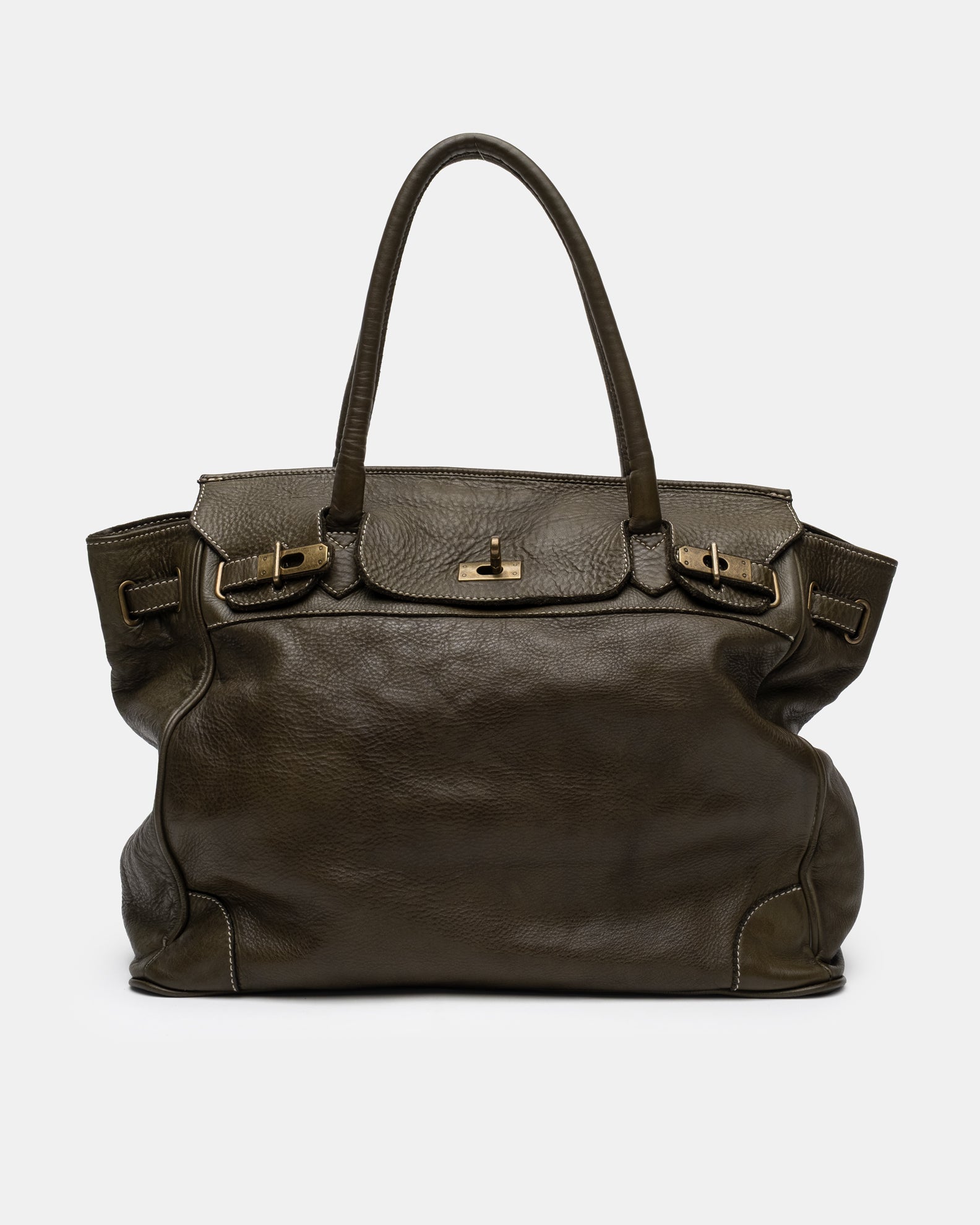 Washed Slouchy Calf Bag in Dark Olive