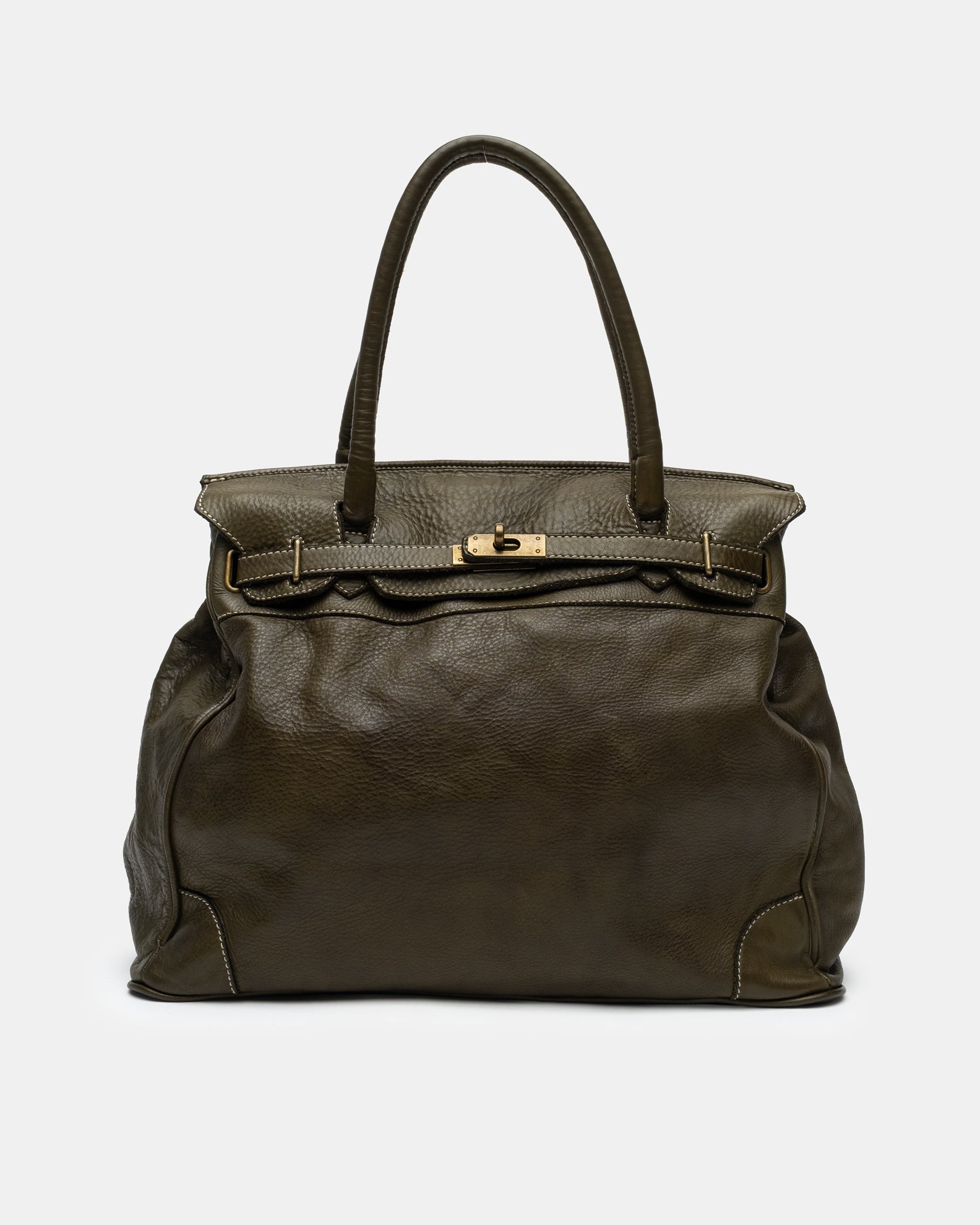 Washed Slouchy Calf Bag in Dark Olive