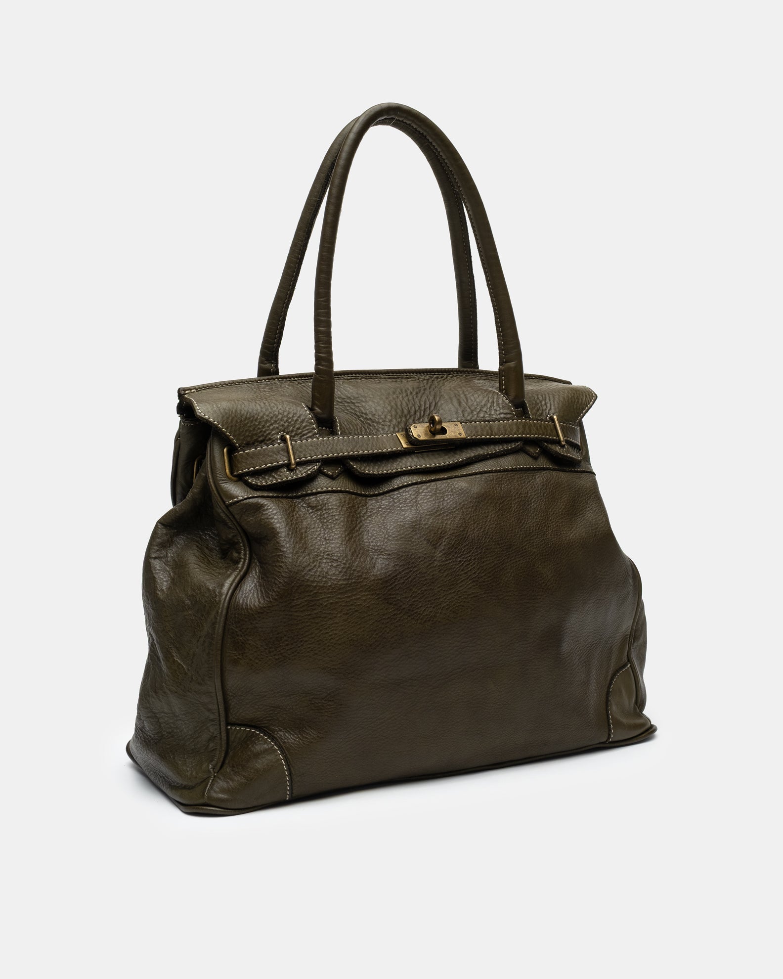 Washed Slouchy Calf Bag in Dark Olive