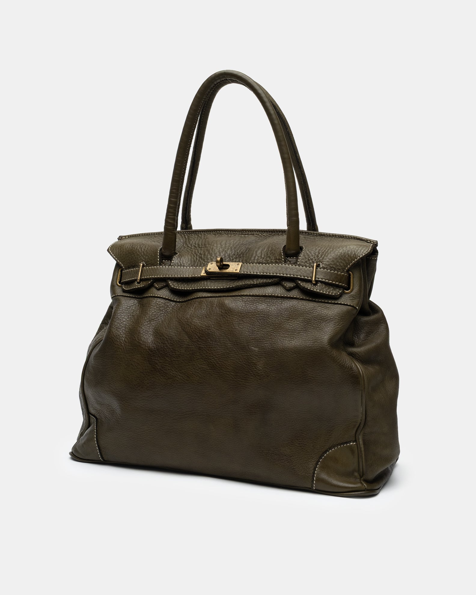 Washed Slouchy Calf Bag in Dark Olive