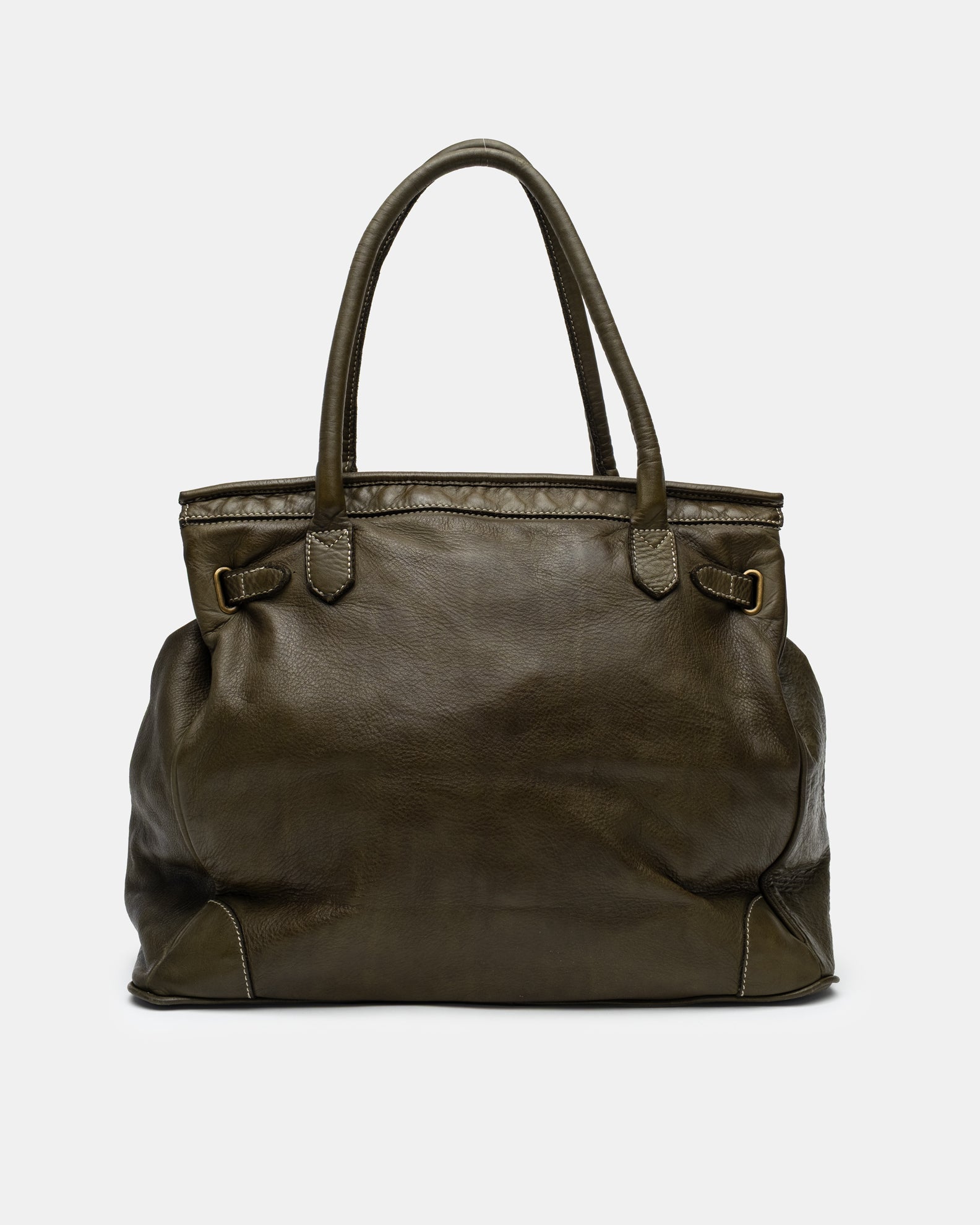 Washed Slouchy Calf Bag in Dark Olive