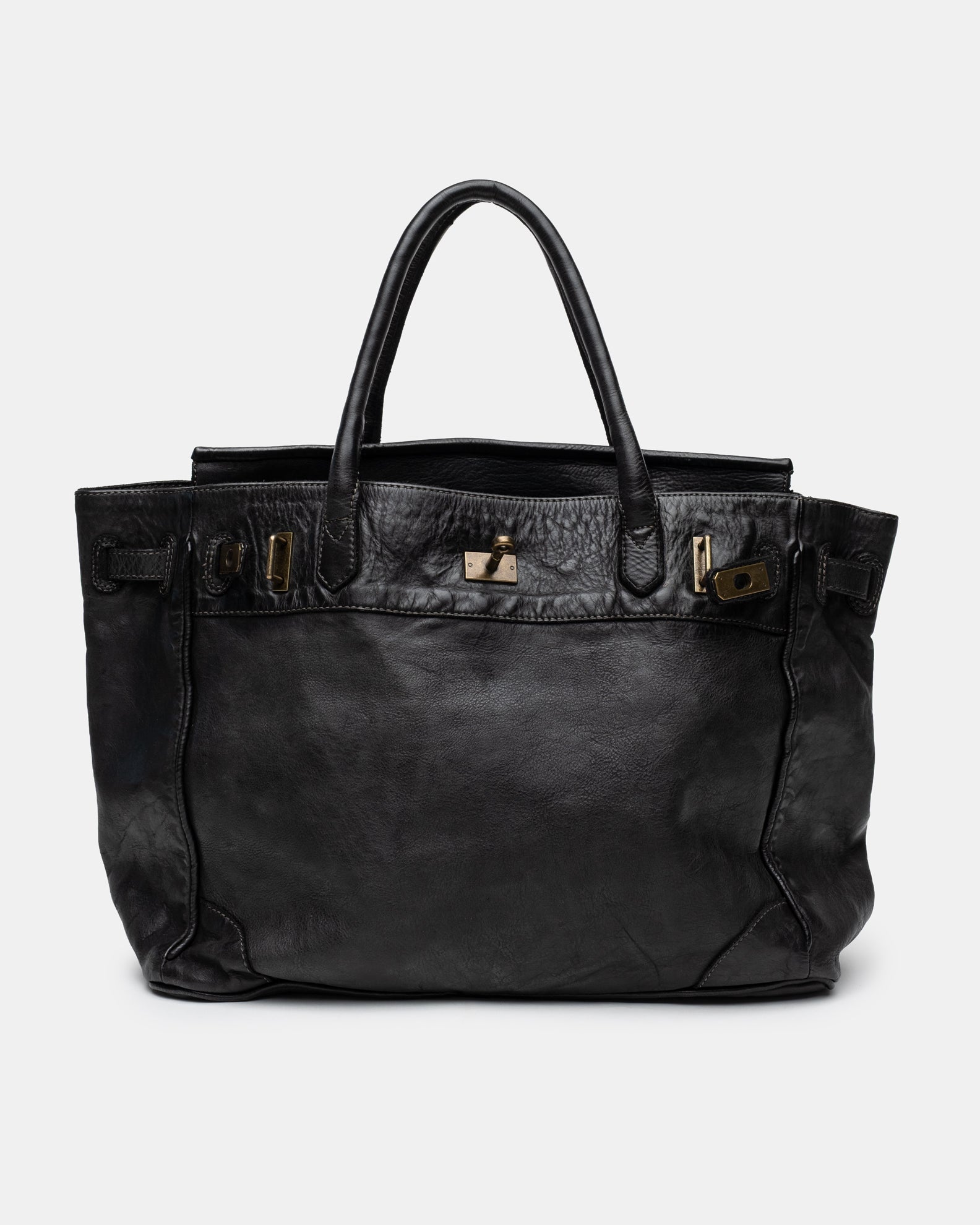 Washed Slouchy Calf Bag in Nero