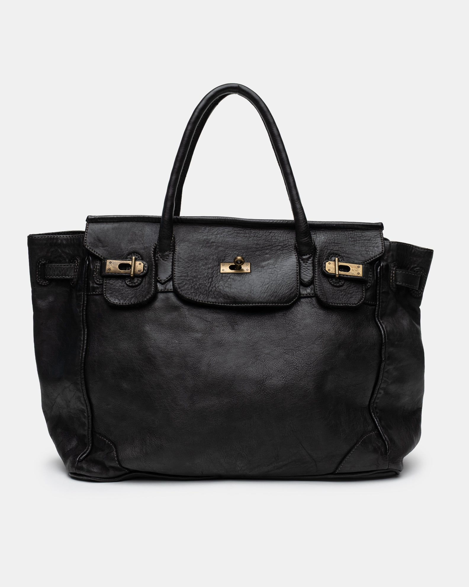 Washed Slouchy Calf Bag in Nero