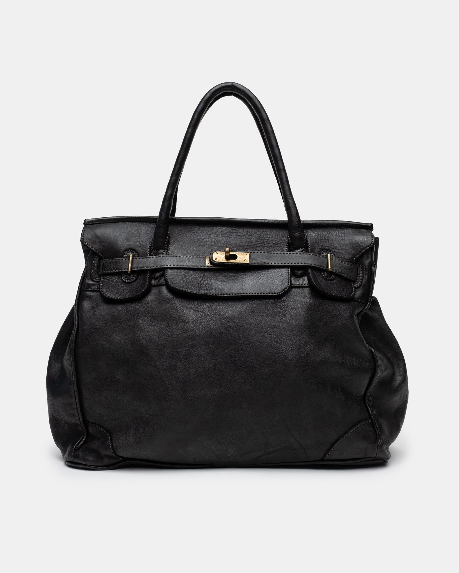 Washed Slouchy Calf Bag in Nero