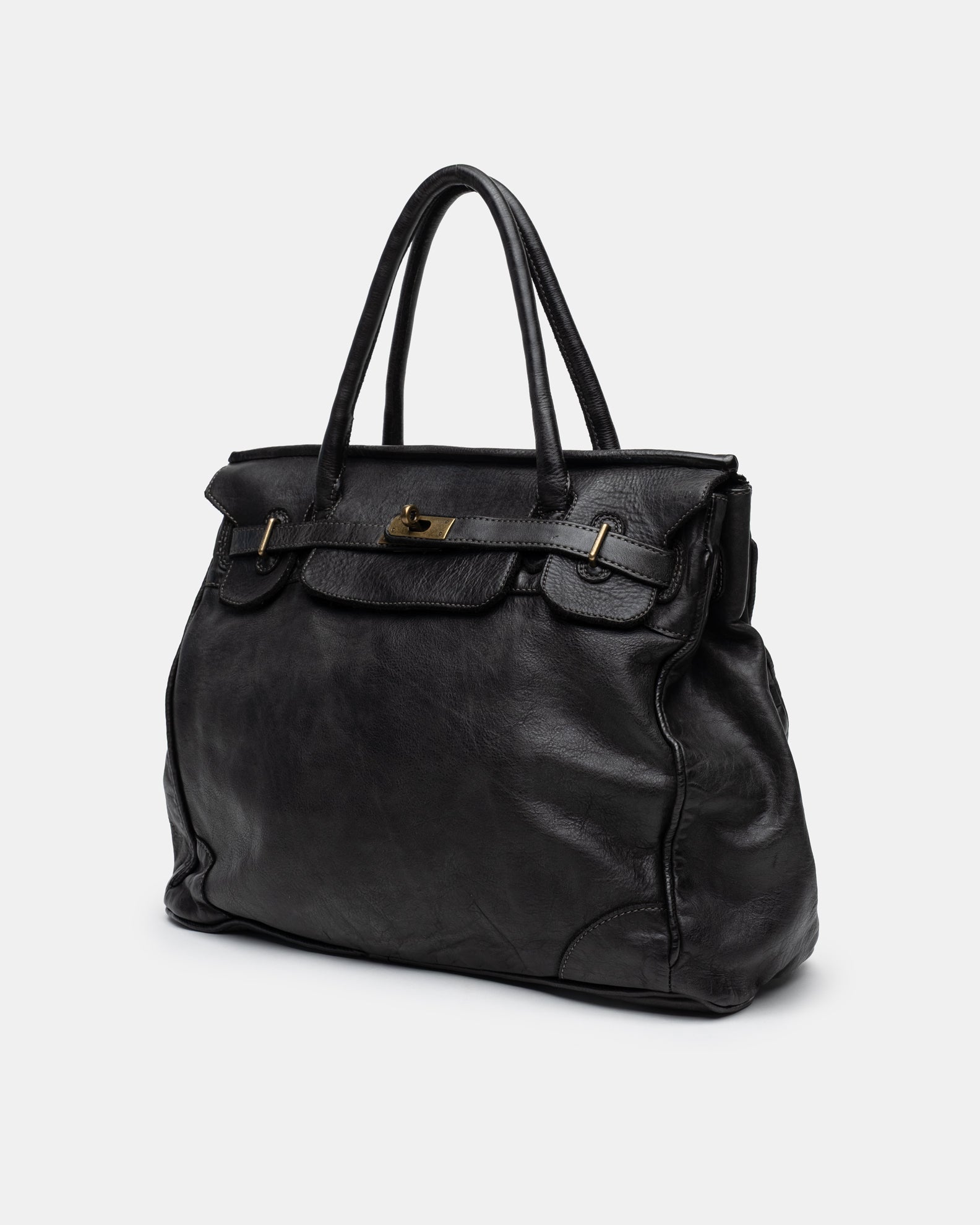 Washed Slouchy Calf Bag in Nero