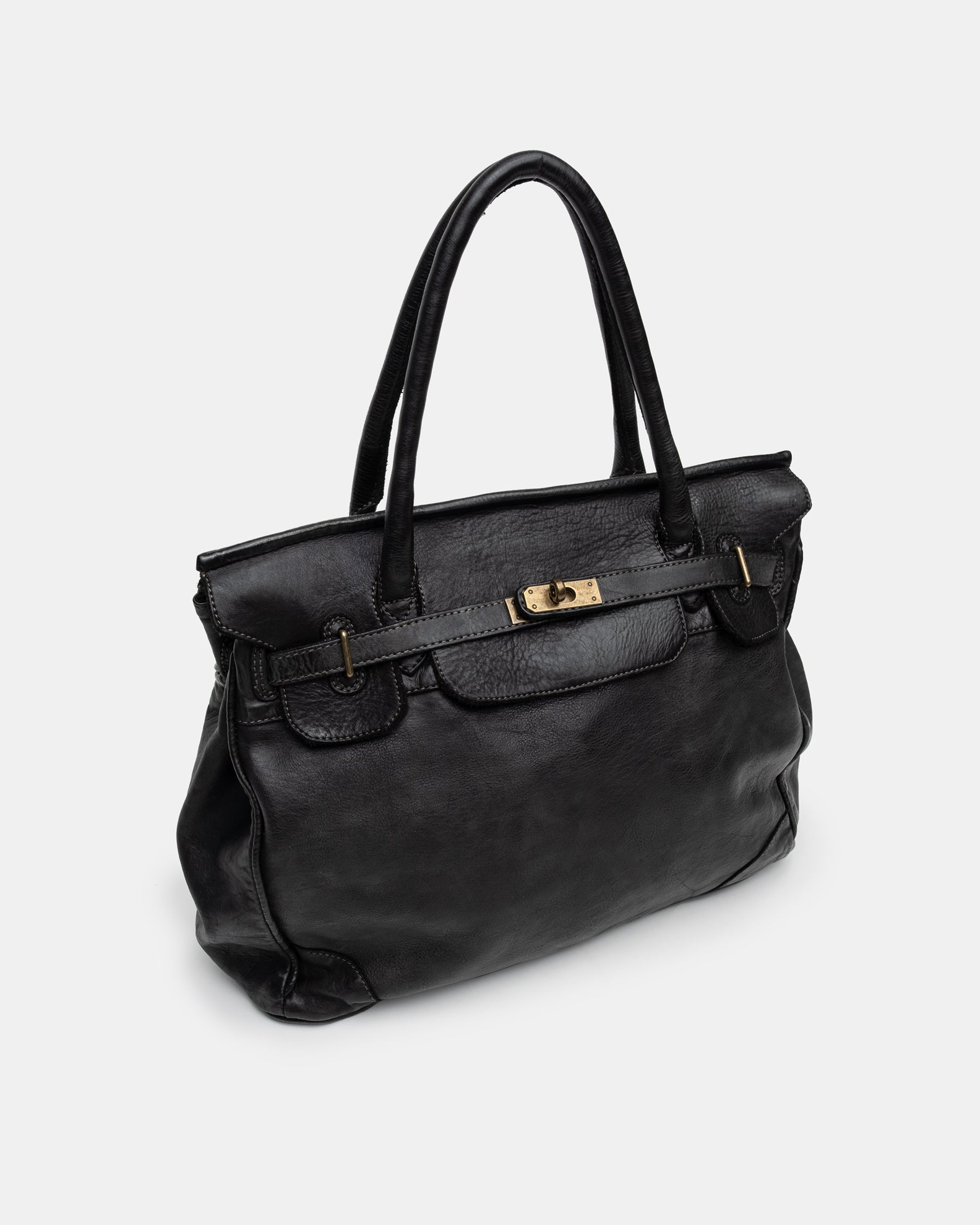 Washed Slouchy Calf Bag in Nero