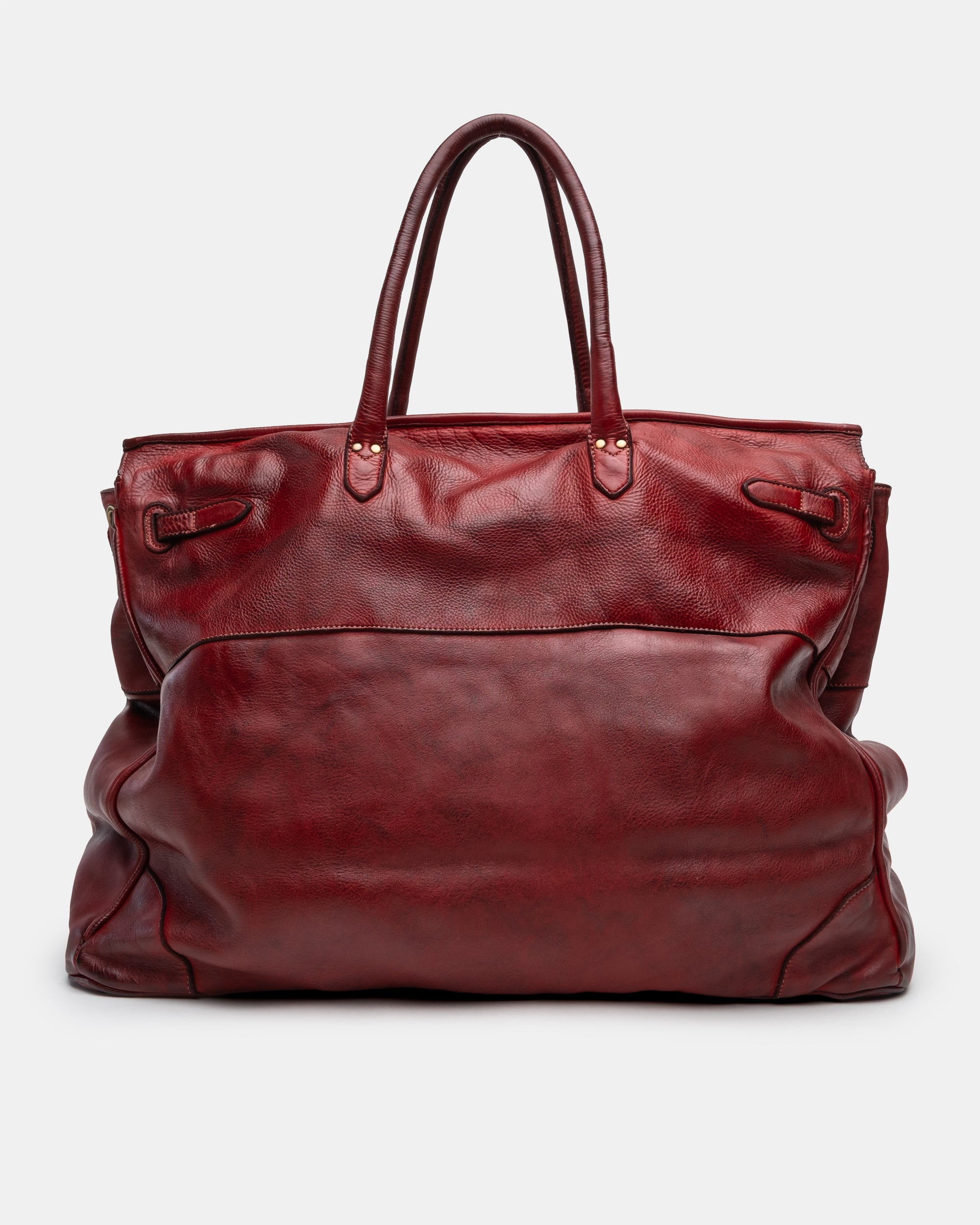 Oversized Slouchy Calf-Leather Travel Tote Bag in Bordeaux