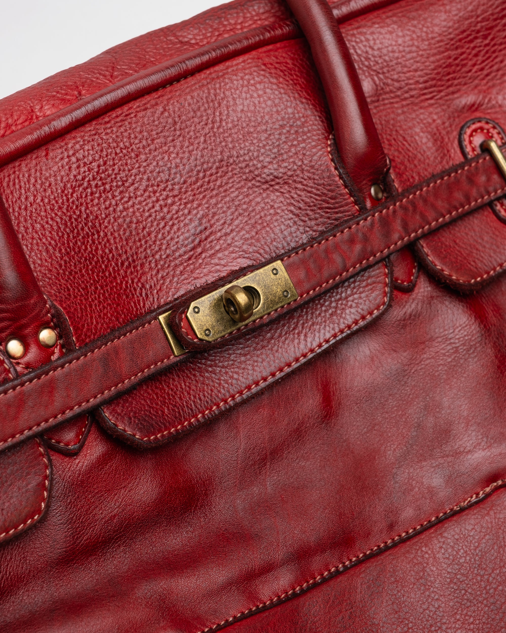 Oversized Slouchy Calf-Leather Travel Tote Bag in Bordeaux