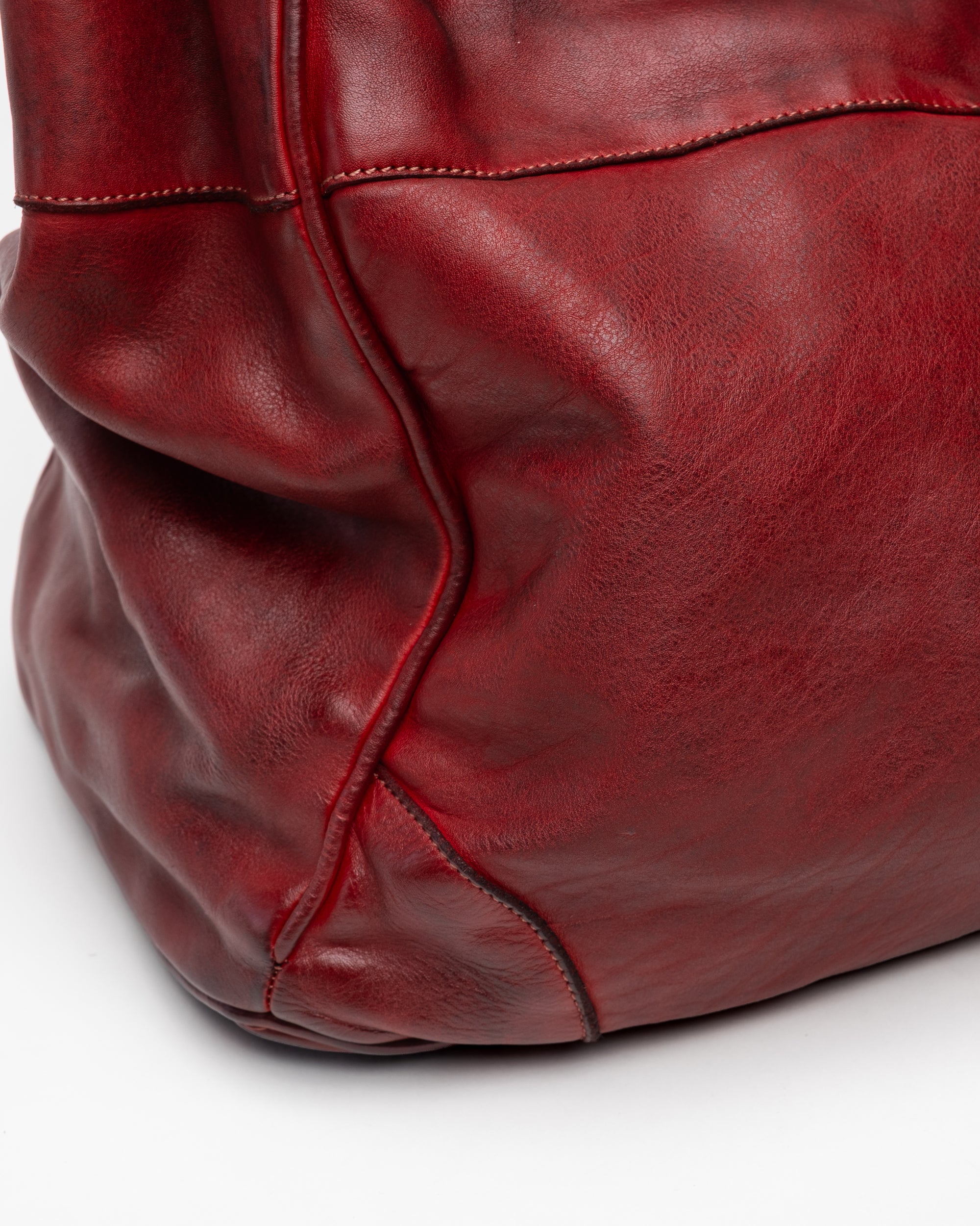 Oversized Slouchy Calf-Leather Travel Tote Bag in Bordeaux