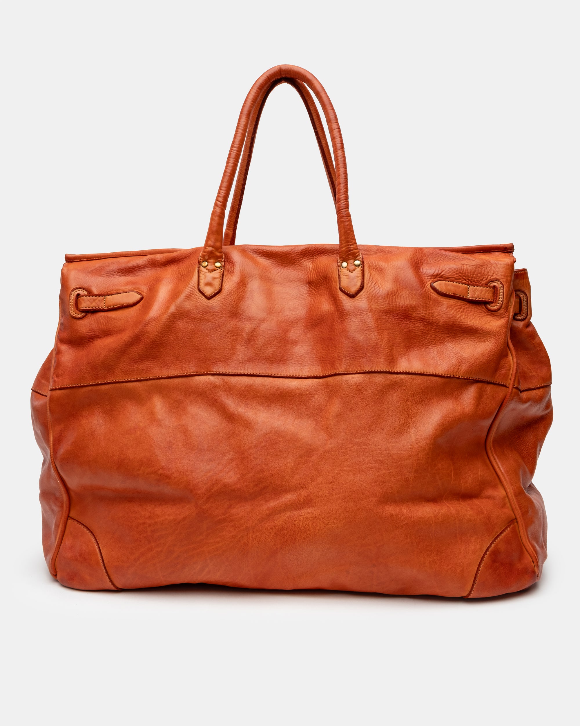 Oversized Slouchy Calf-Leather Travel Tote Bag in Tangerine