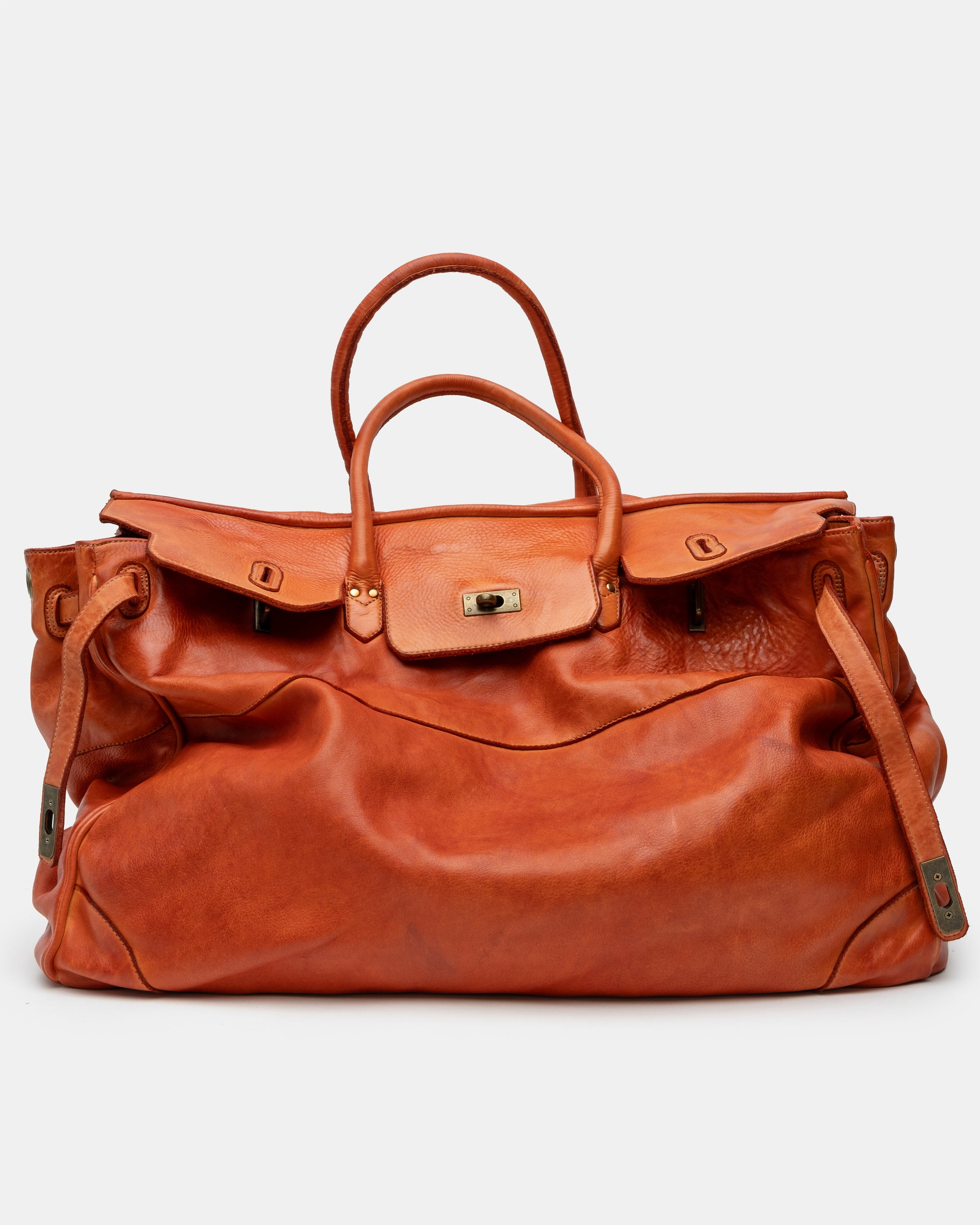 Oversized Slouchy Calf-Leather Travel Tote Bag in Tangerine