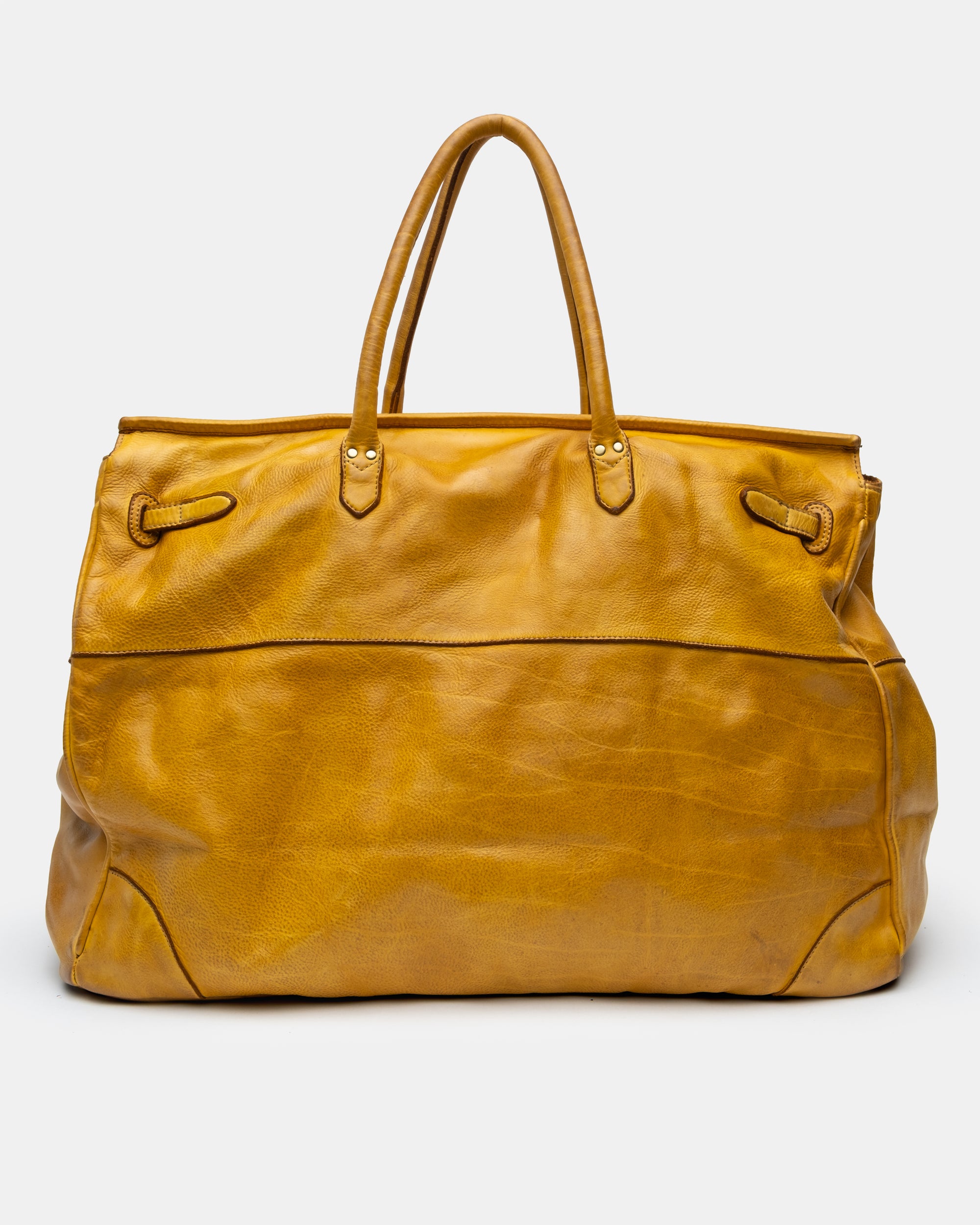 Oversized Slouchy Calf-Leather Travel Tote Bag in Mustard