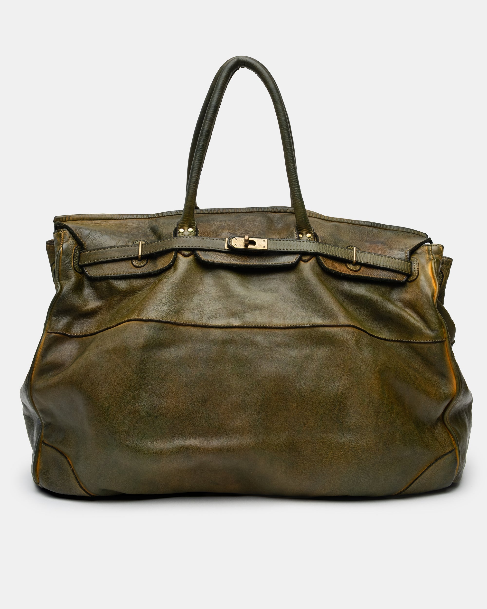 Oversized Slouchy Calf-Leather Travel Tote Bag in Khaki