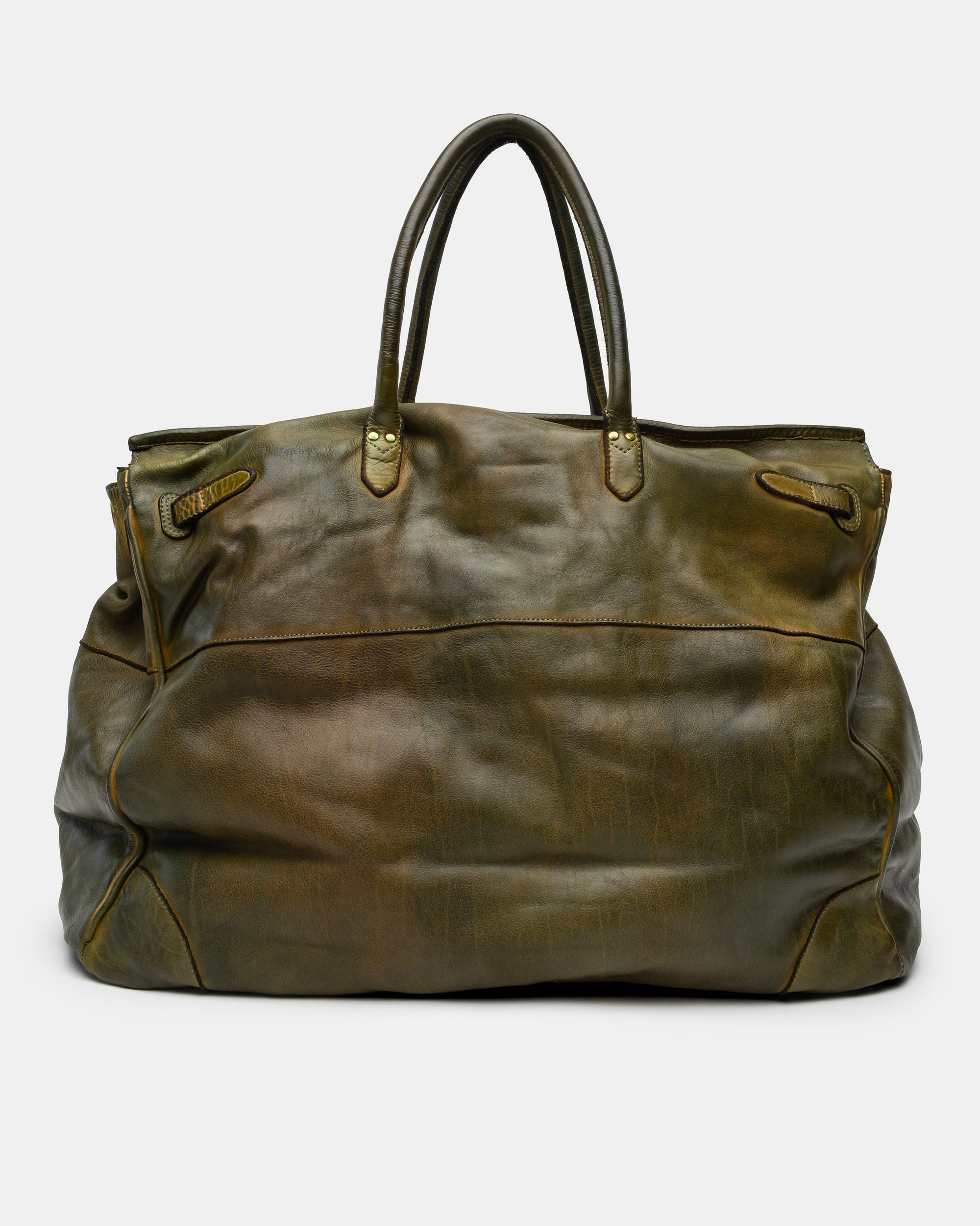 Oversized Slouchy Calf-Leather Travel Tote Bag in Khaki