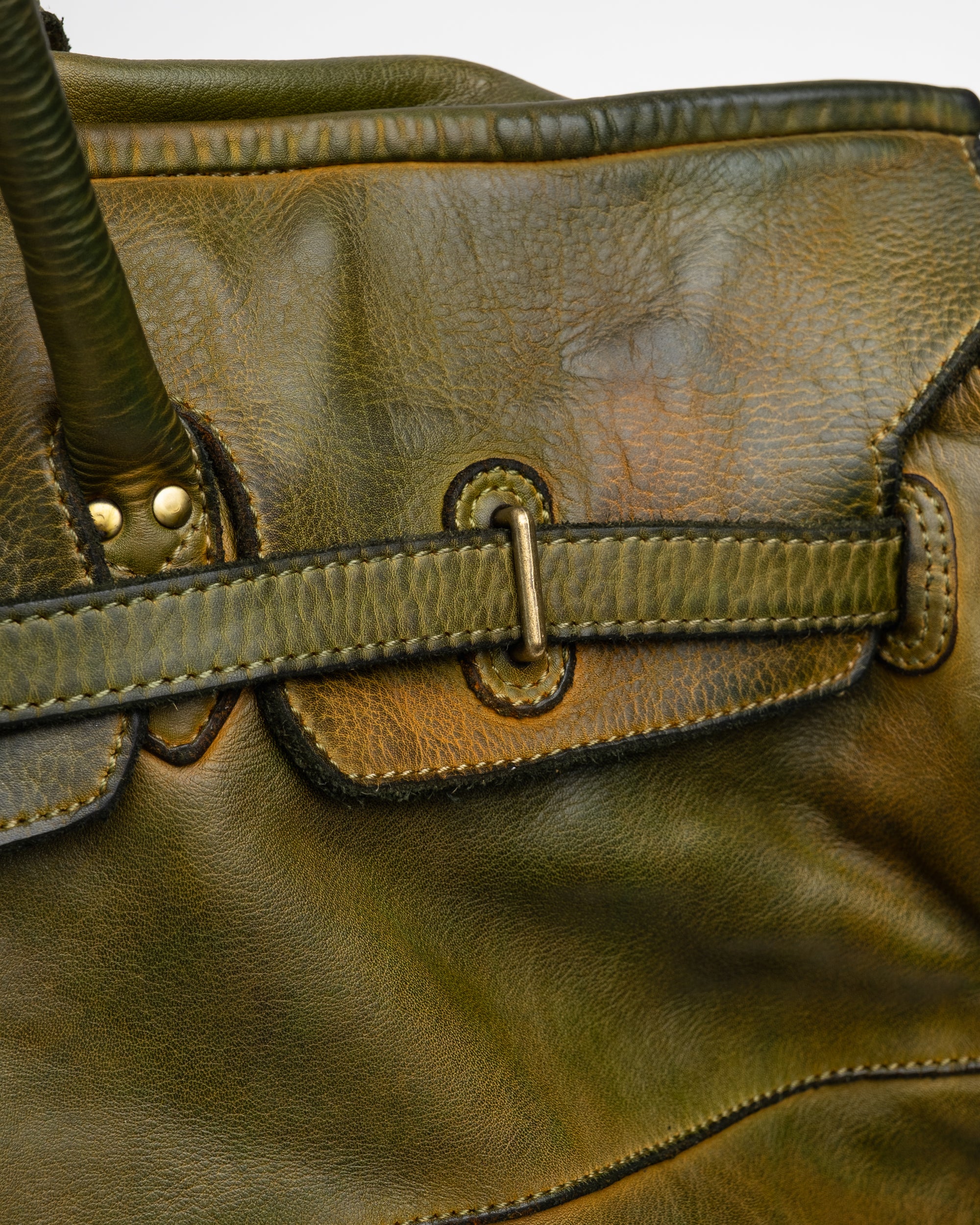 Oversized Slouchy Calf-Leather Travel Tote Bag in Khaki