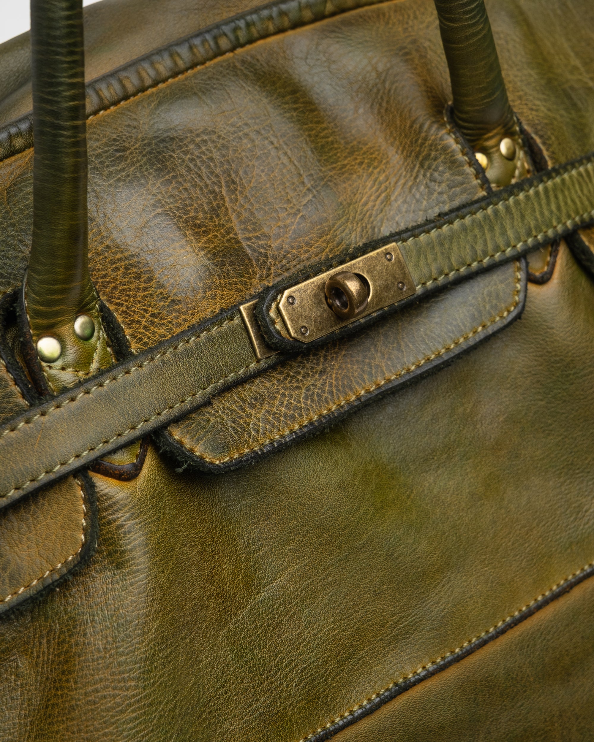 Oversized Slouchy Calf-Leather Travel Tote Bag in Khaki