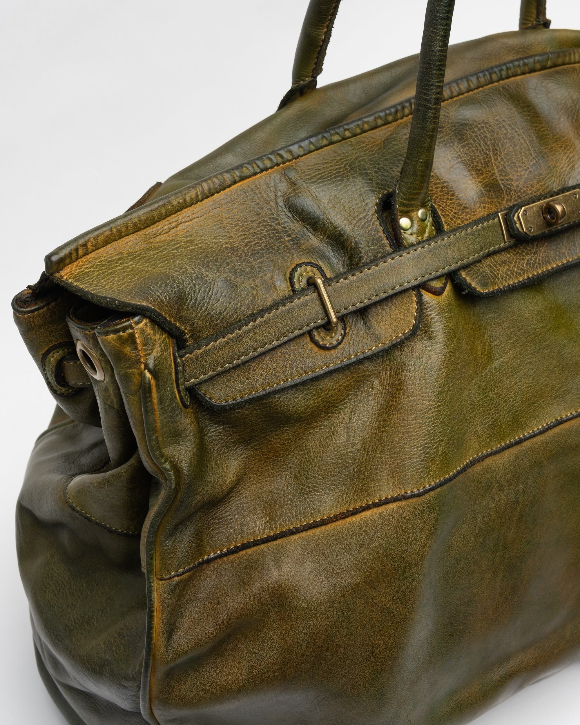 Oversized Slouchy Calf-Leather Travel Tote Bag in Khaki