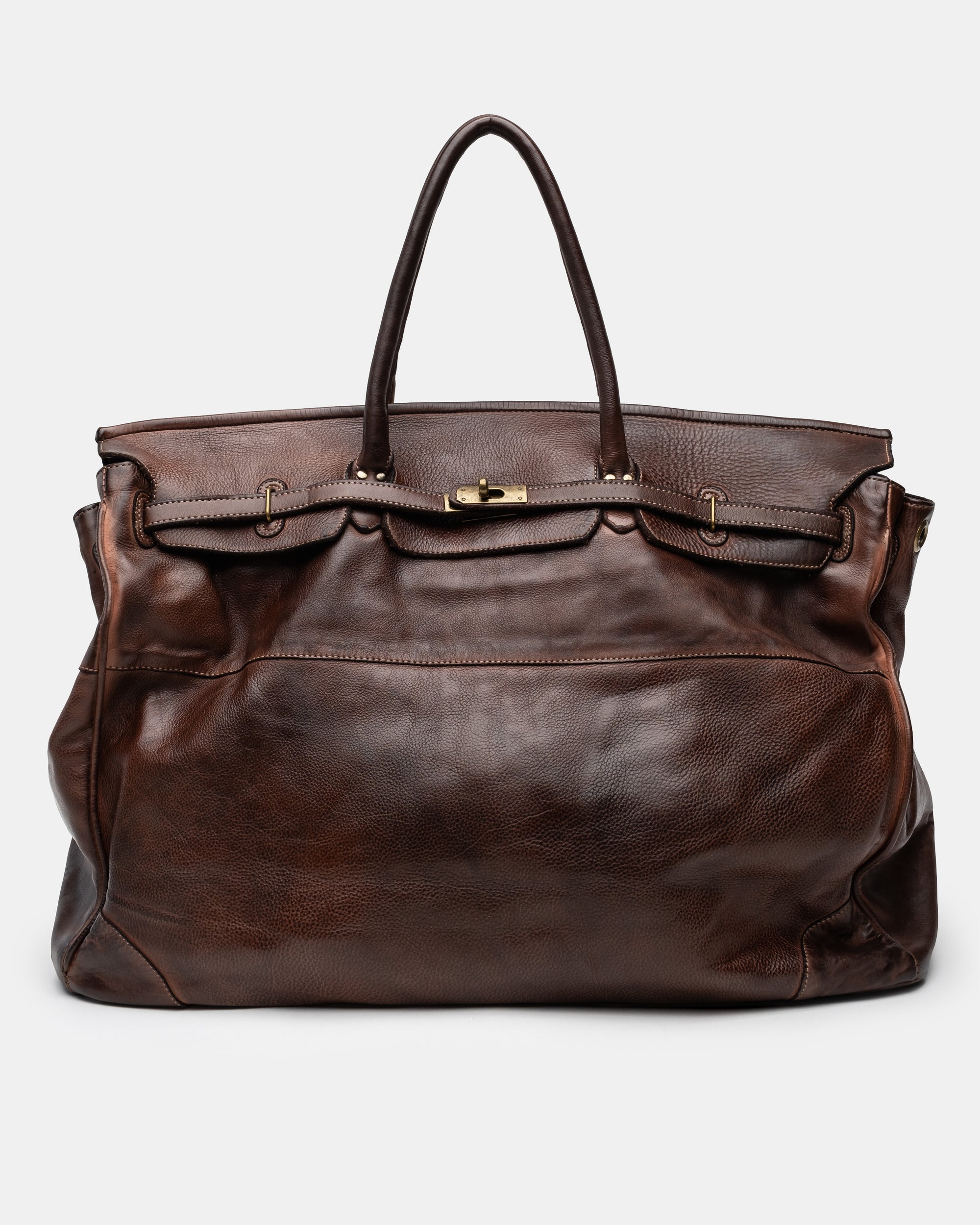 Oversized Slouchy Calf-Leather Travel Tote Bag in Brown