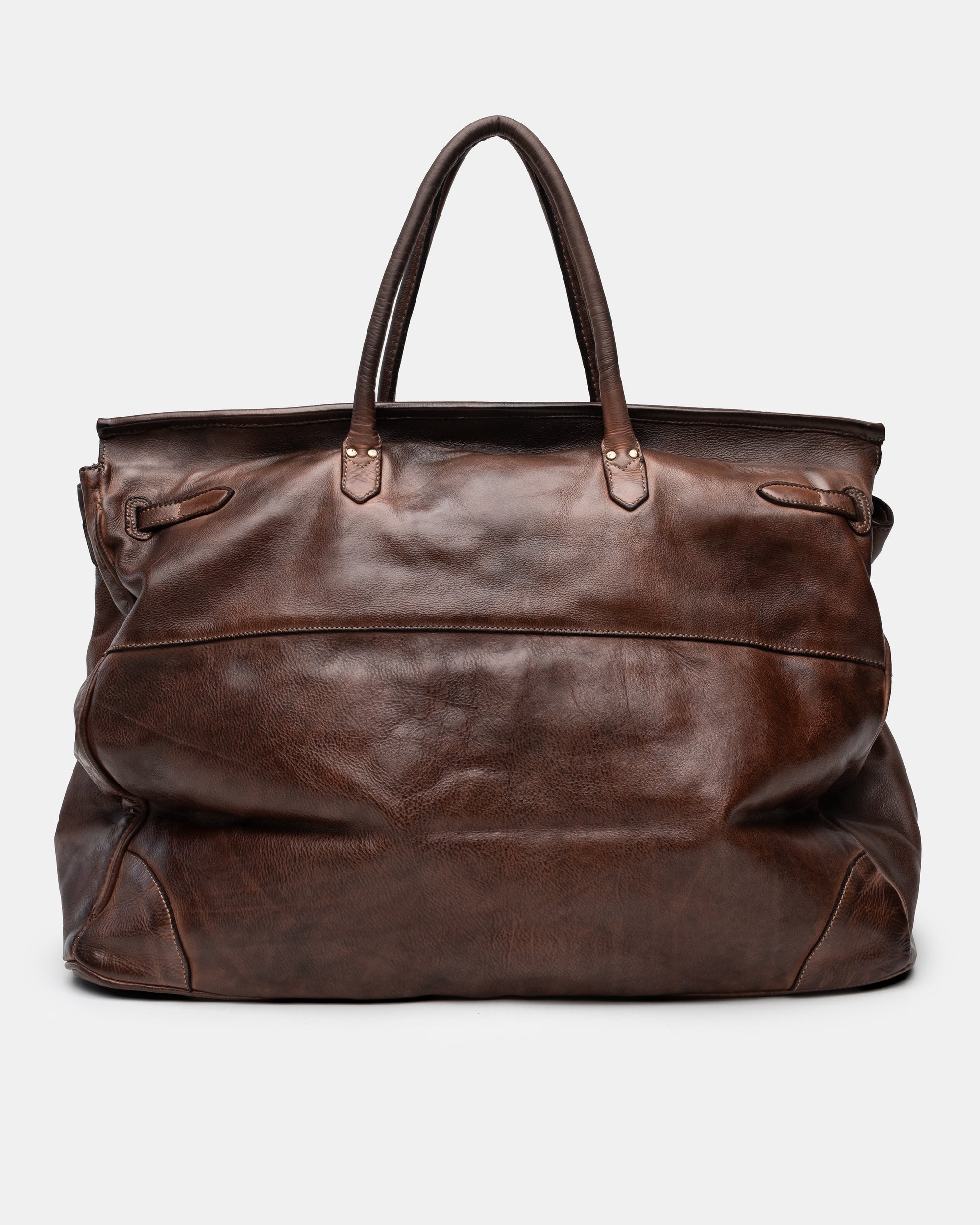 Oversized Slouchy Calf-Leather Travel Tote Bag in Brown