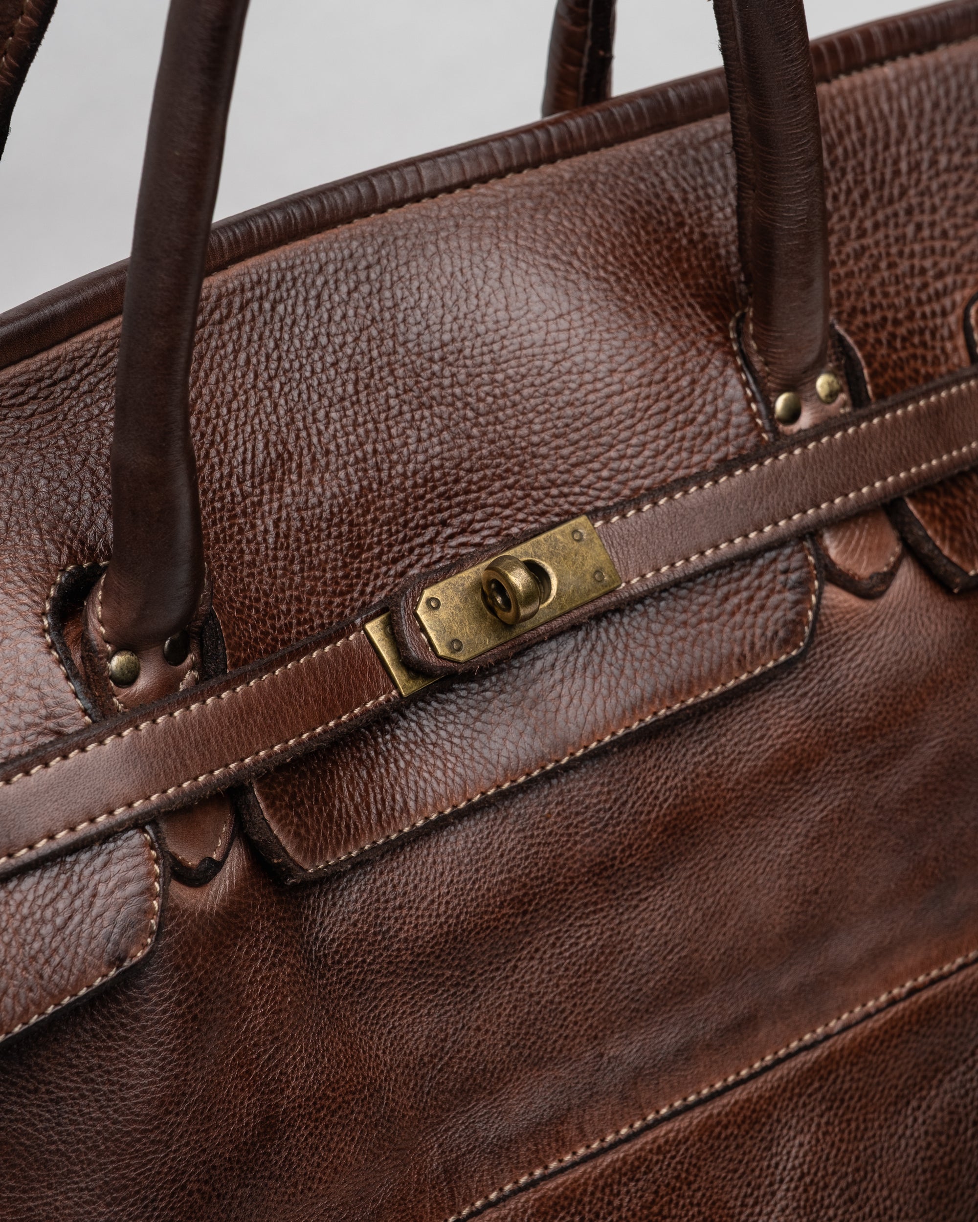 Oversized Slouchy Calf-Leather Travel Tote Bag in Brown
