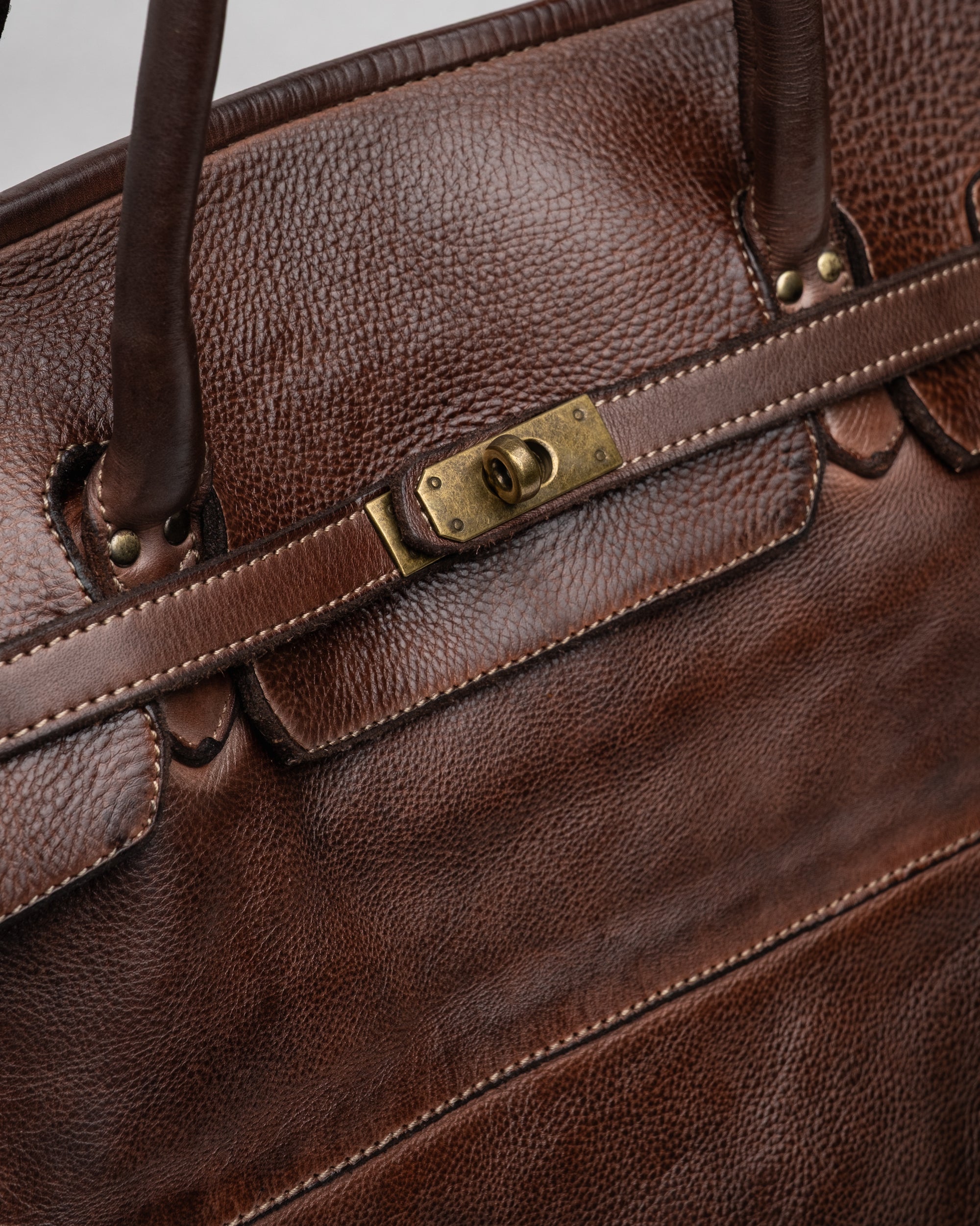 Oversized Slouchy Calf-Leather Travel Tote Bag in Brown