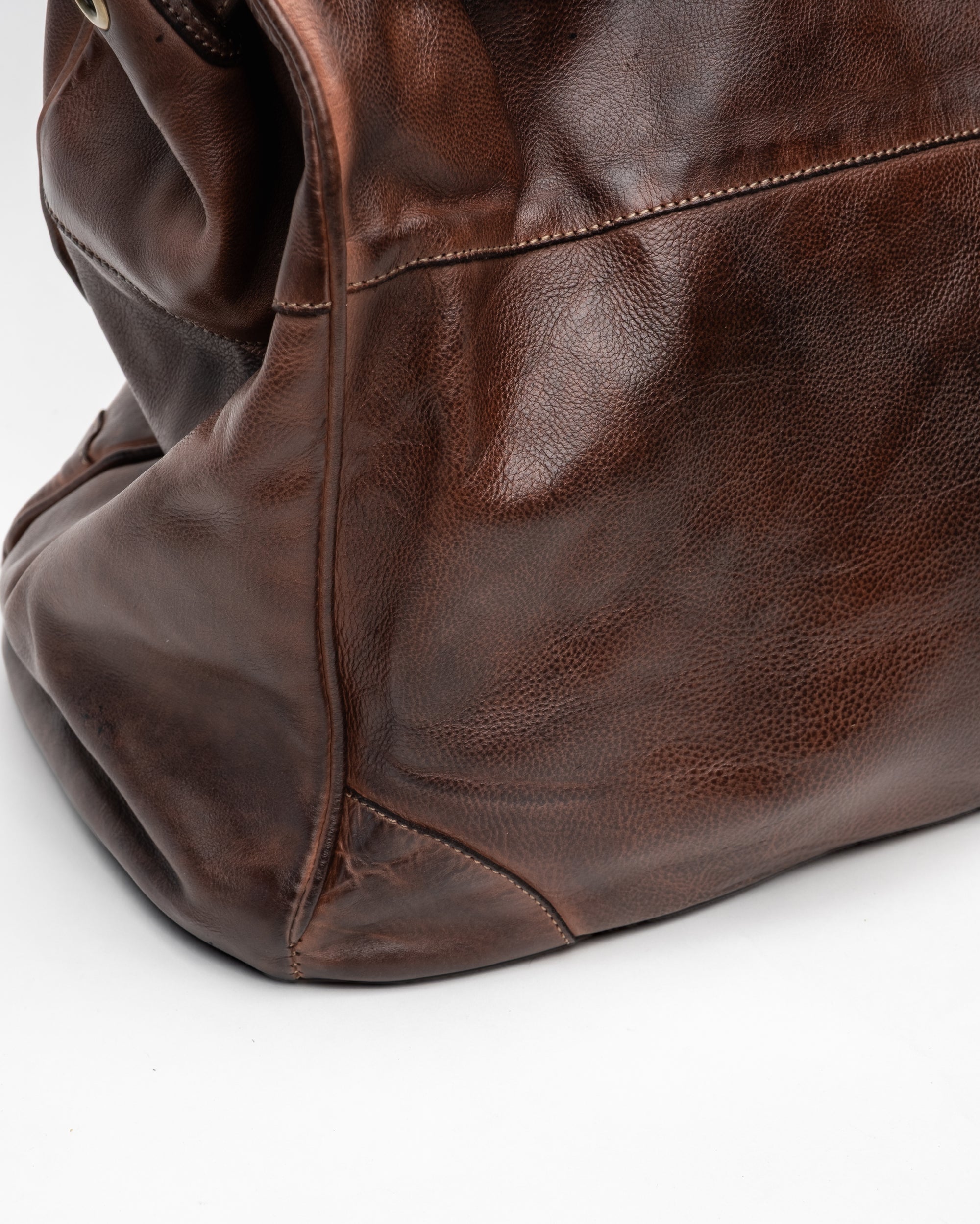Oversized Slouchy Calf-Leather Travel Tote Bag in Brown