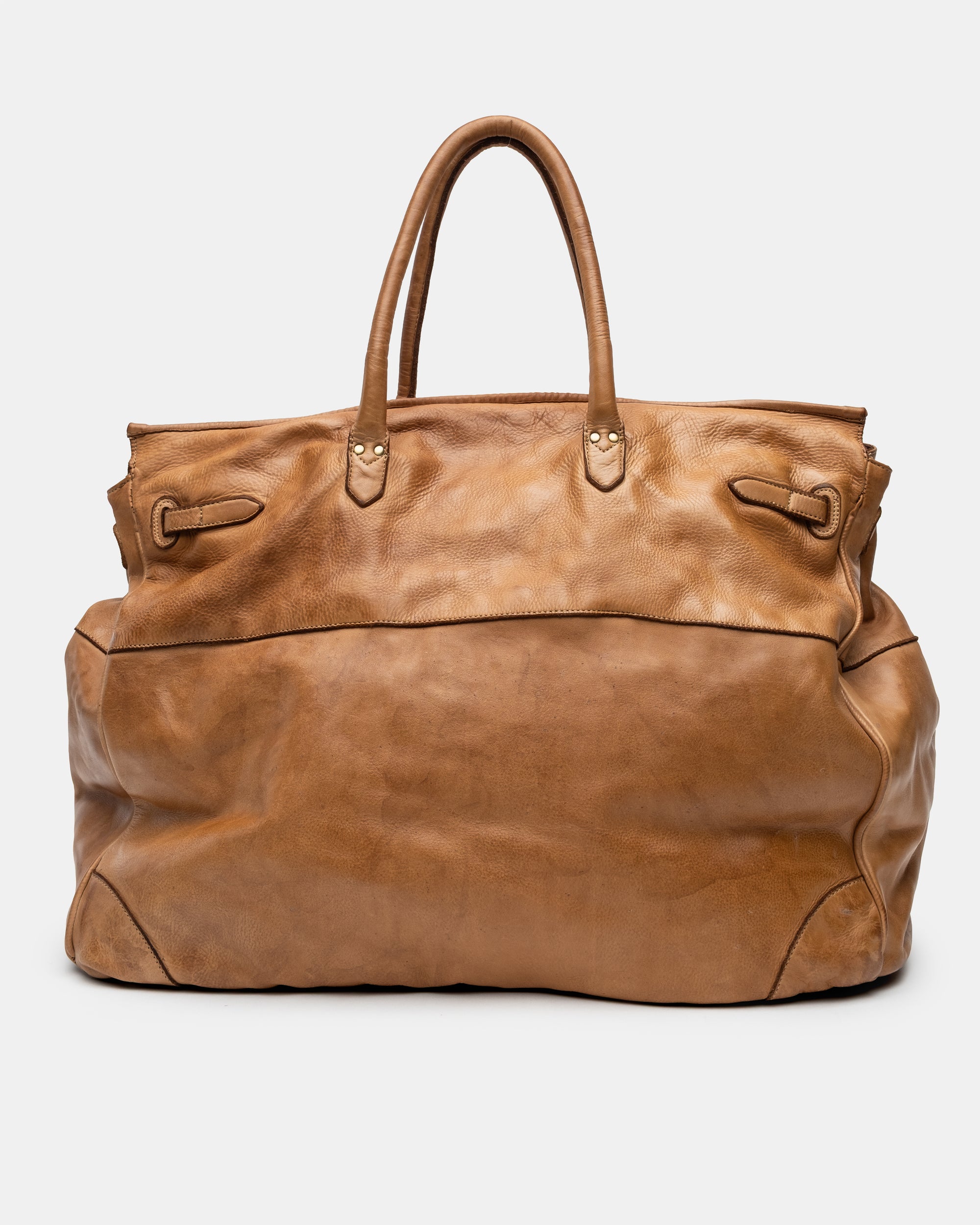 Oversized Slouchy Calf-Leather Travel Tote Bag in Caramel