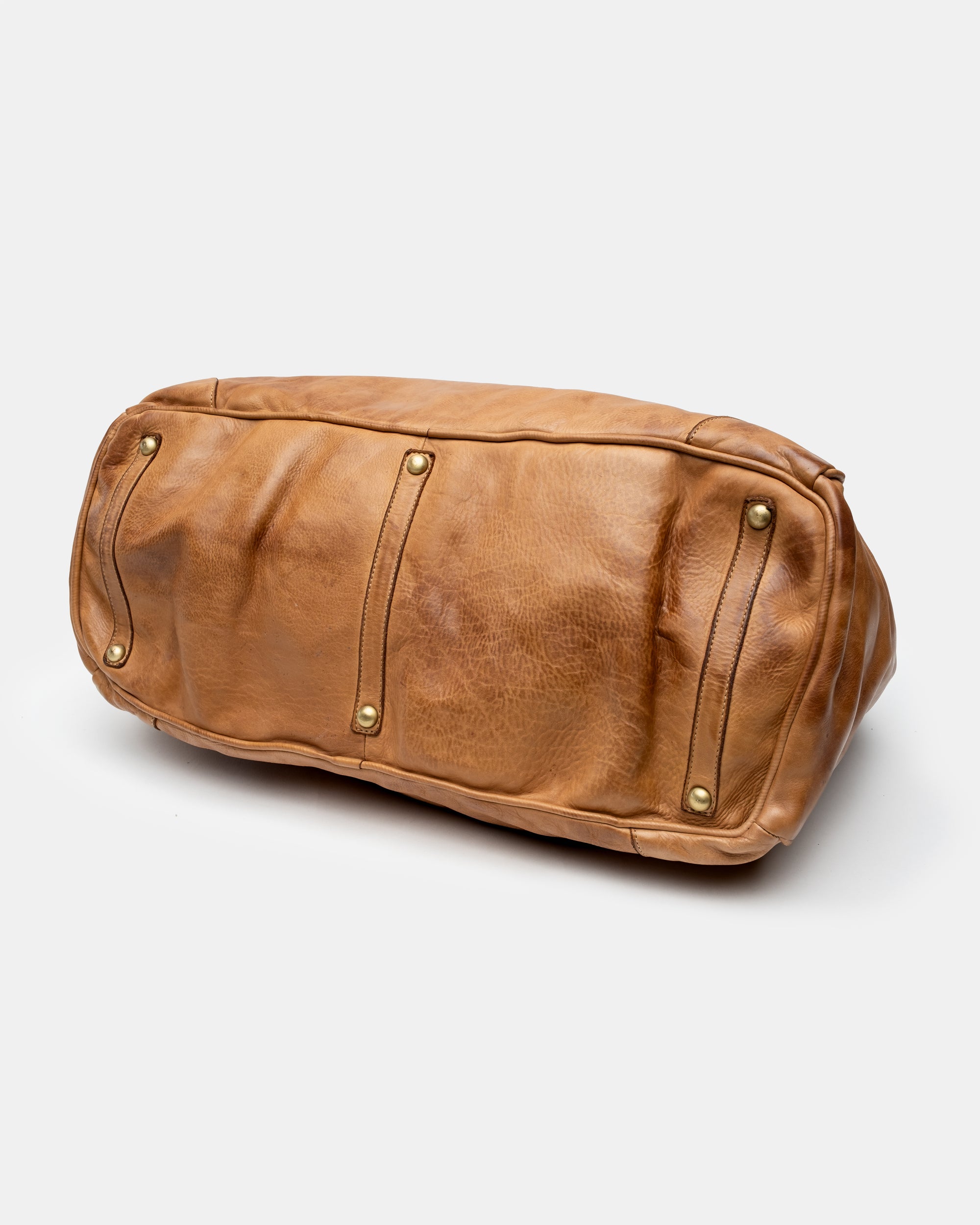 Oversized Slouchy Calf-Leather Travel Tote Bag in Caramel